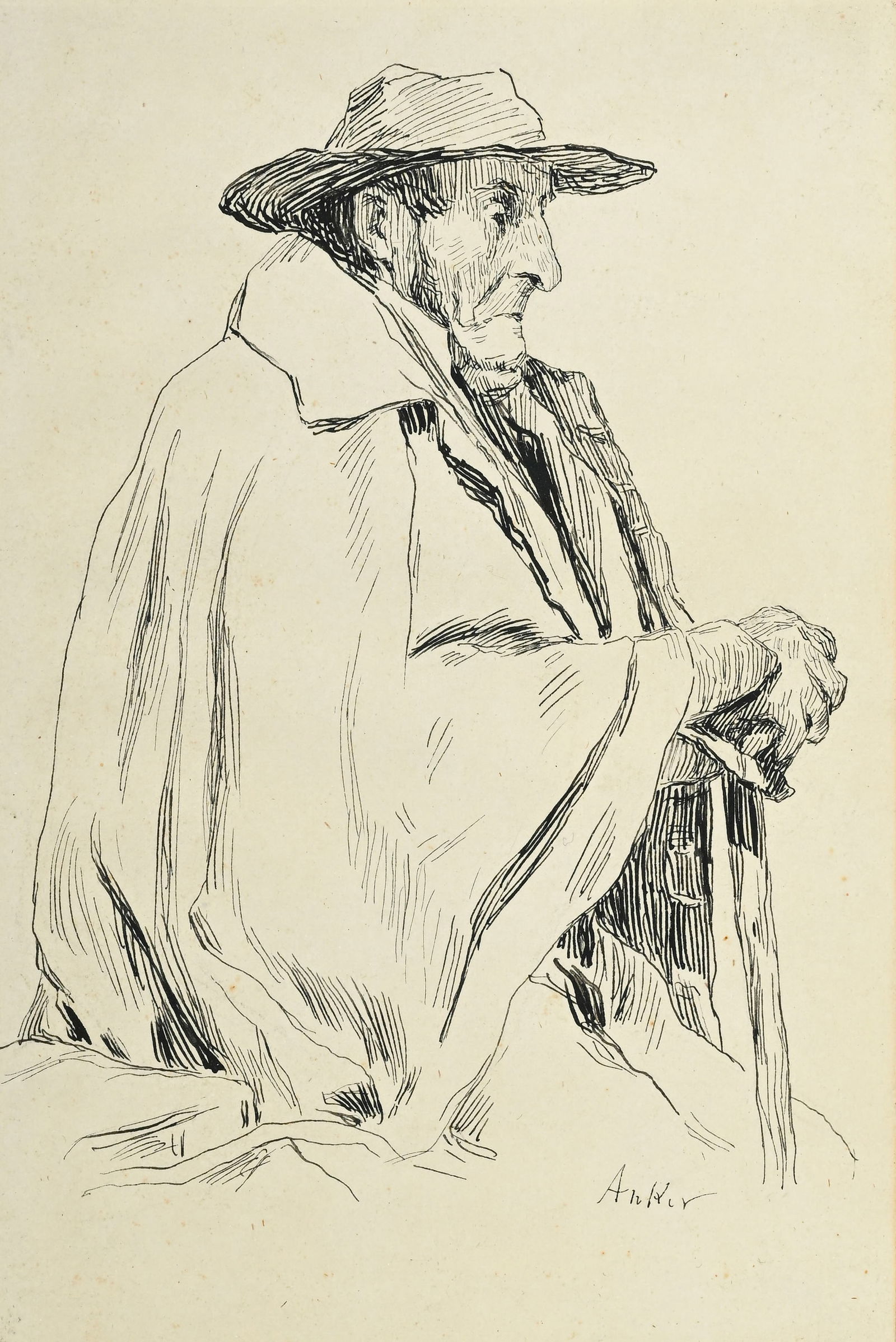 Albert Anker (1831-1910), Vieil homme, encre à la plume sur papier, 20x13,5 cm Provenance : Albert Anker (1831-1910), Vieil homme, encre à la plume sur papier, 20x13,5 cm Provenance : Collection Fritz Zbinden, Erlach, avril 1932, no. 22; Jacques Bernheim (1893-1998), dans les année