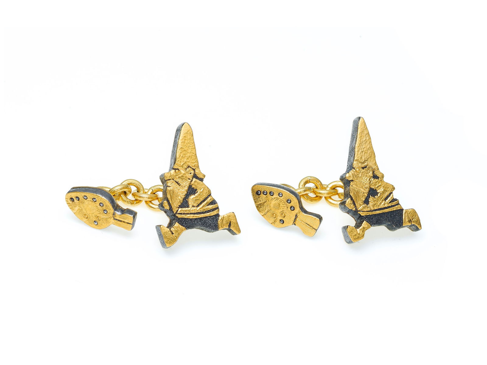 Daniel Brush, attribué à, paire de boutons de manchette or et acier figurant des nains de  (1 of 7)