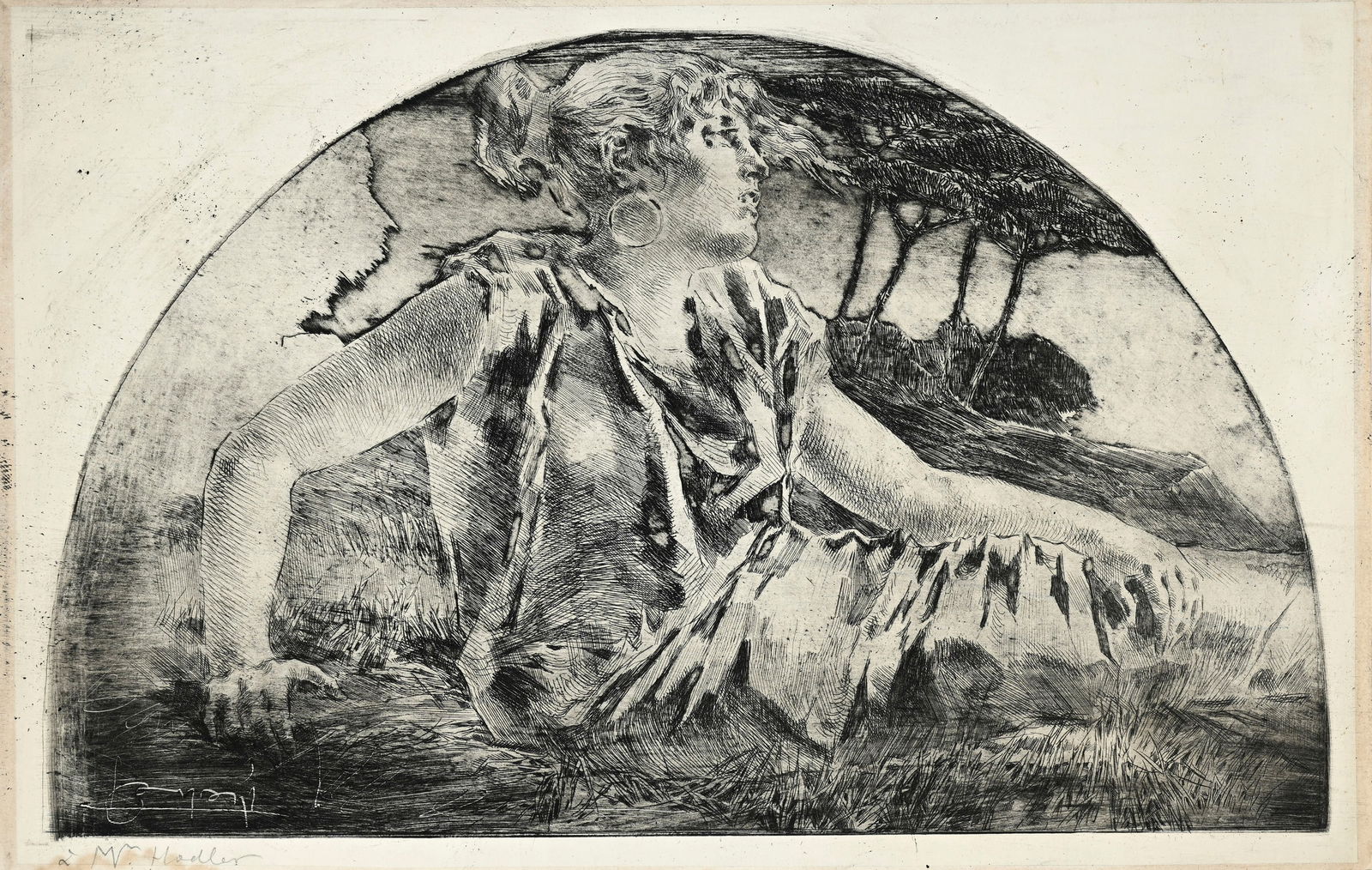 Luigi Conconi (1852-1917), d'après, "Ada/Delusione", gravure, annotation au verso "col\[lection: Luigi Conconi (1852-1917), d'après, "Ada/Delusione", gravure, annotation au verso "col[lection] F. H." (attribuable à Ferdinand Hodler), 25x39,5 cm