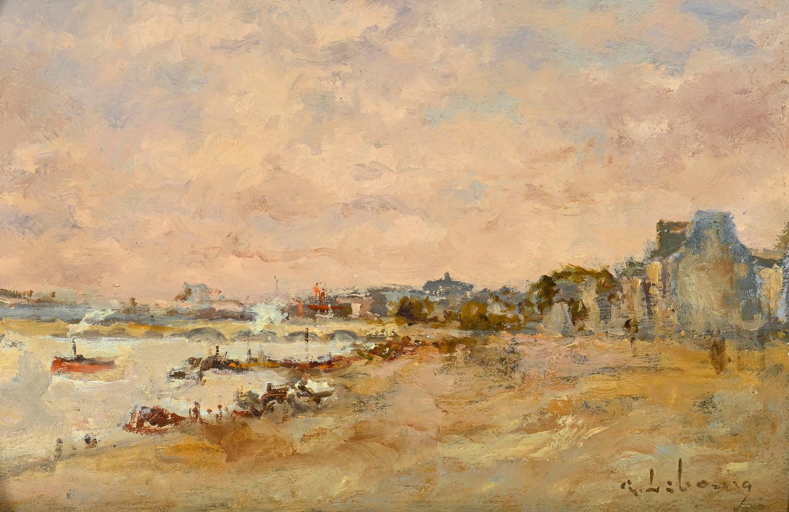 Albert Marie Lebourg (1849-1928), "Paris, le quai de Bercy", huile sur panneau, signée, 15x24 c (1 of 5)