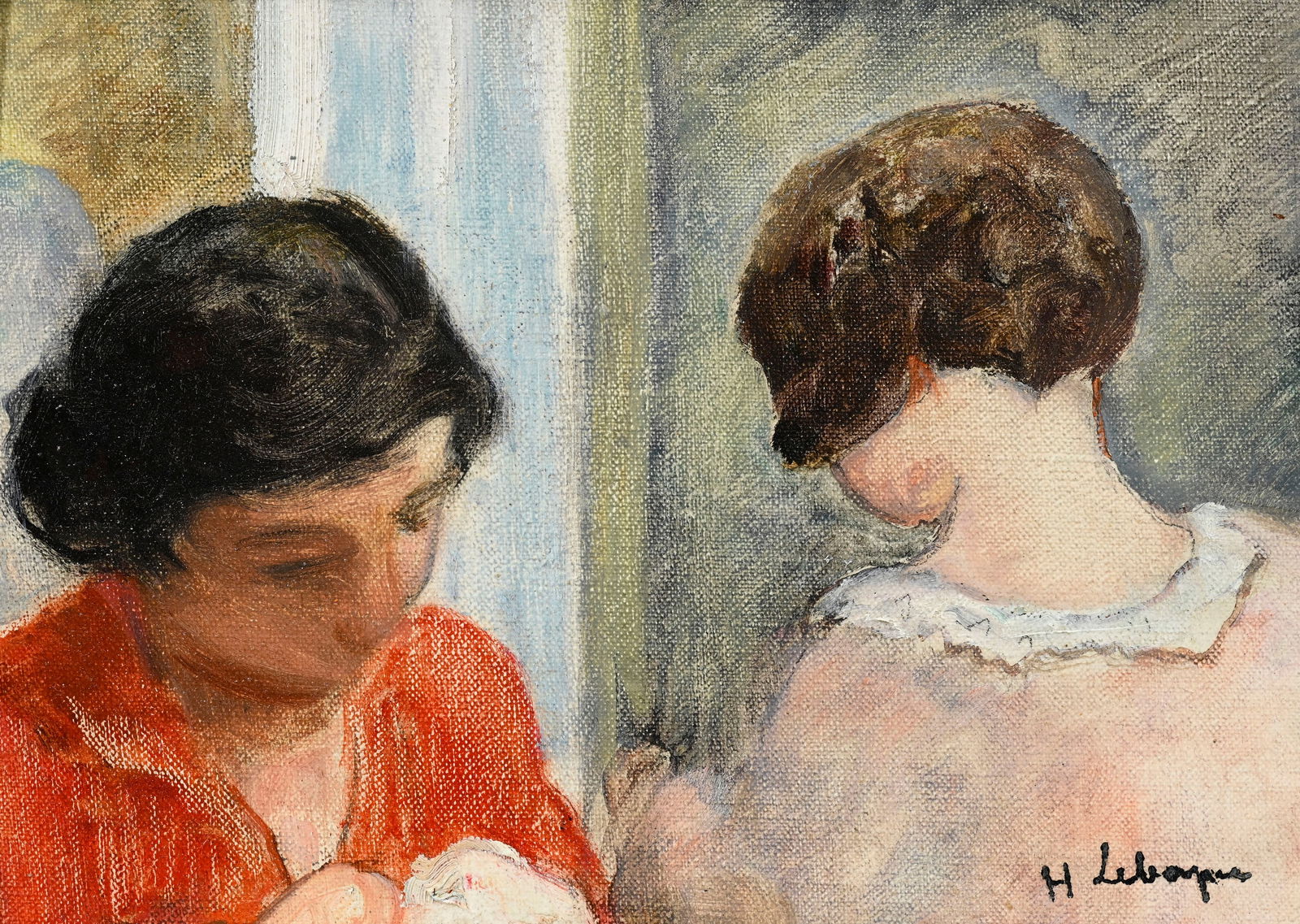 Henri Lebasque (1865-1937), Femme et jeune fille, huile sur toile marouflée sur panneau, sign&#: Henri Lebasque (1865-1937), Femme et jeune fille, huile sur toile marouflée sur panneau, signée, 15,5x22 cm L'authenticité de cette œuvre a été confirmée par Denise