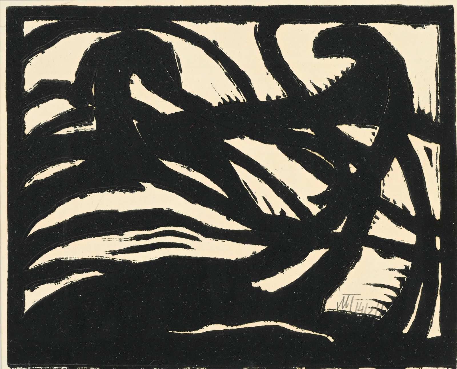 Janos Mattis-Teutsch (1884-1960), d'après, Composition abstraite "MA III-3a", 1920-1925, bois g: Janos Mattis-Teutsch (1884-1960), d'après, Composition abstraite "MA III-3a", 1920-1925, bois gravé, signé au crayon, 17,5x18 cm