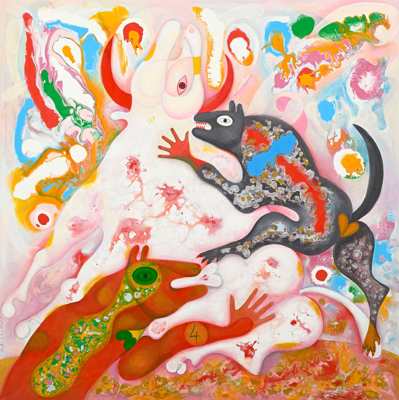 Alexander Sitnikov (1945), "Taureau blanc"_,_ 1990, huile sur toile, signée et datée, cont (1 of 5)