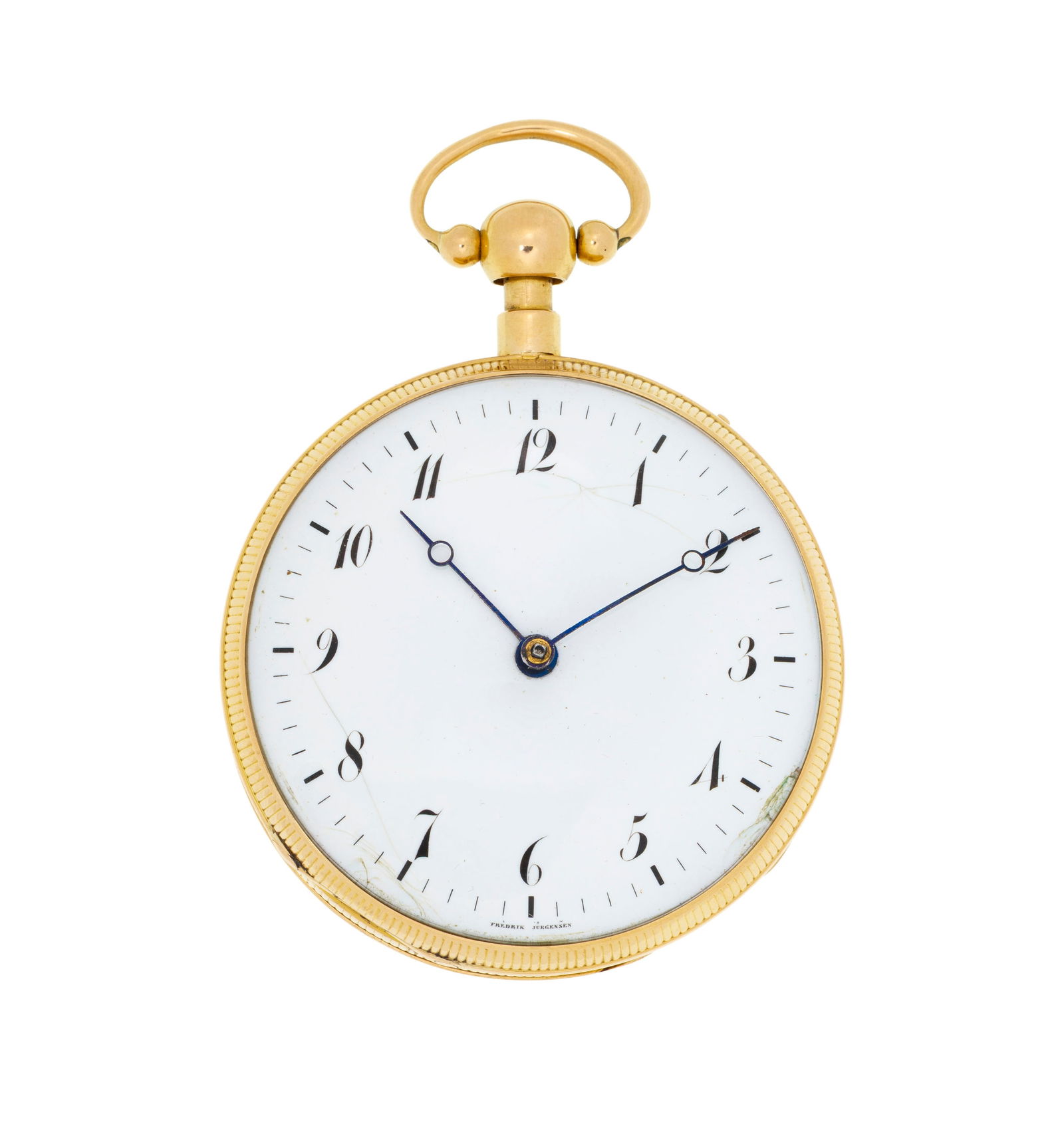 Fredrik Jürgensen, montre en or 750 et laiton à répétition, années 1820-30 : Fredrik Jürgensen, montre en or 750 et laiton à répétition, années 1820-30 Mouvement: mécanique Boîtier: n°4127, diam. 56 mm Complication: répétition