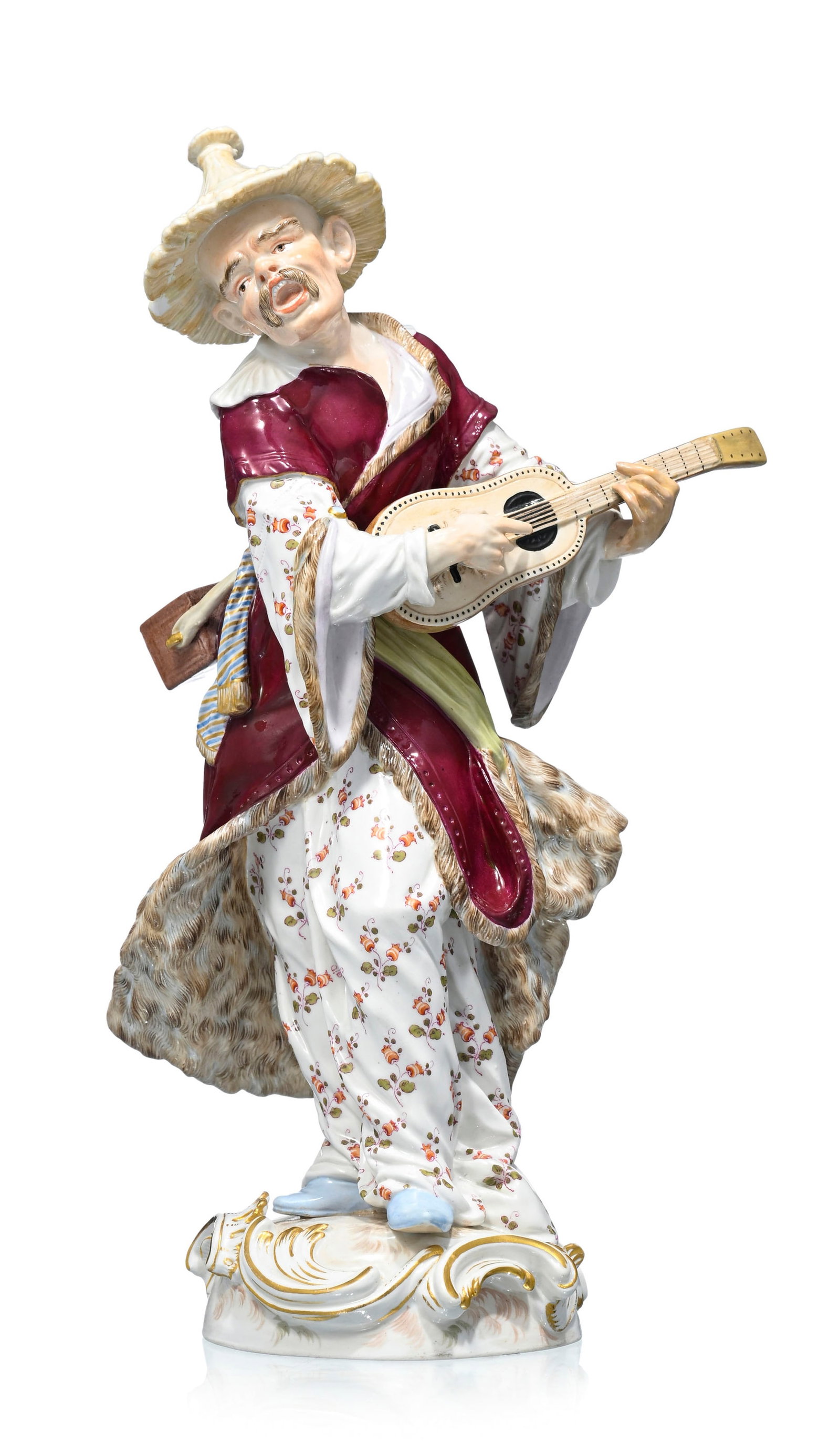 Chinois à la guitare, figure en porcelaine de Meissen, fin XIXe s.-début XXe s., h. 33 cm: Chinois à la guitare, figure en porcelaine de Meissen, fin XIXe s.-début XXe s., h. 33 cm Condition restaurations