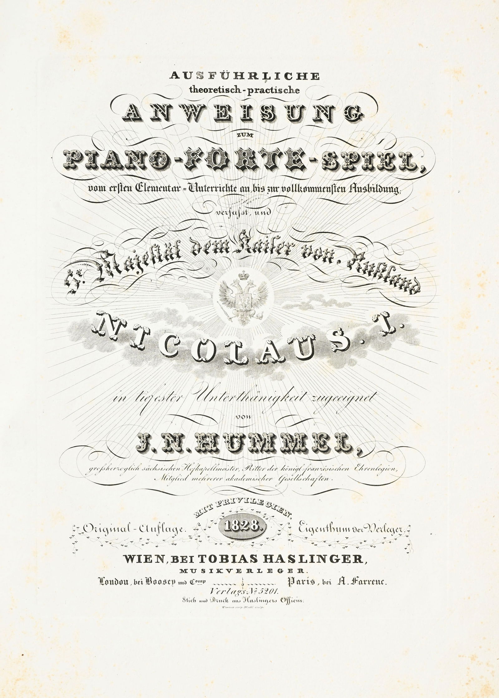 HUMMEL (J.-N.). Ausführliche theoretisch-praktische Anweisung zum Piano-Forte-Spiel. Vienne, To - 2