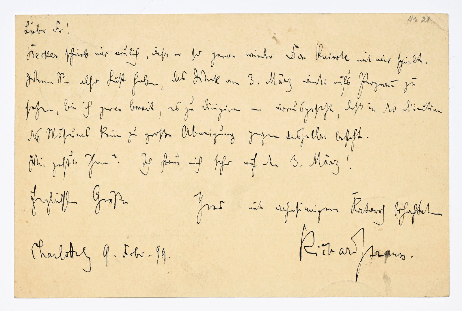 STRAUSS (Richard). Lettre autographe signée adressée à G.F. Kogel, datée 9 f (1 of 2)
