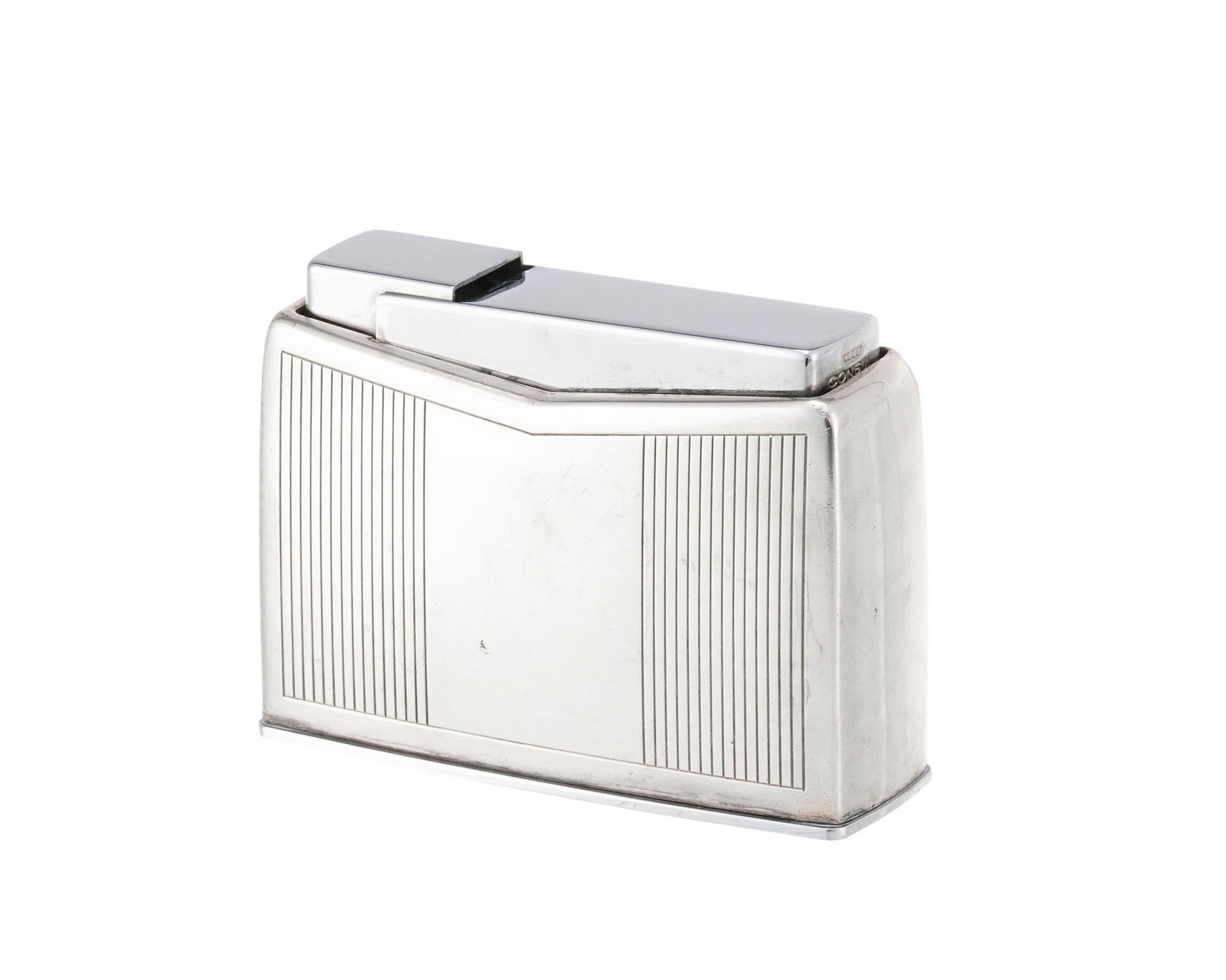 Briquet de table en métal et argent Sterling par Georg Jensen, à décor de filets, h.  - 2