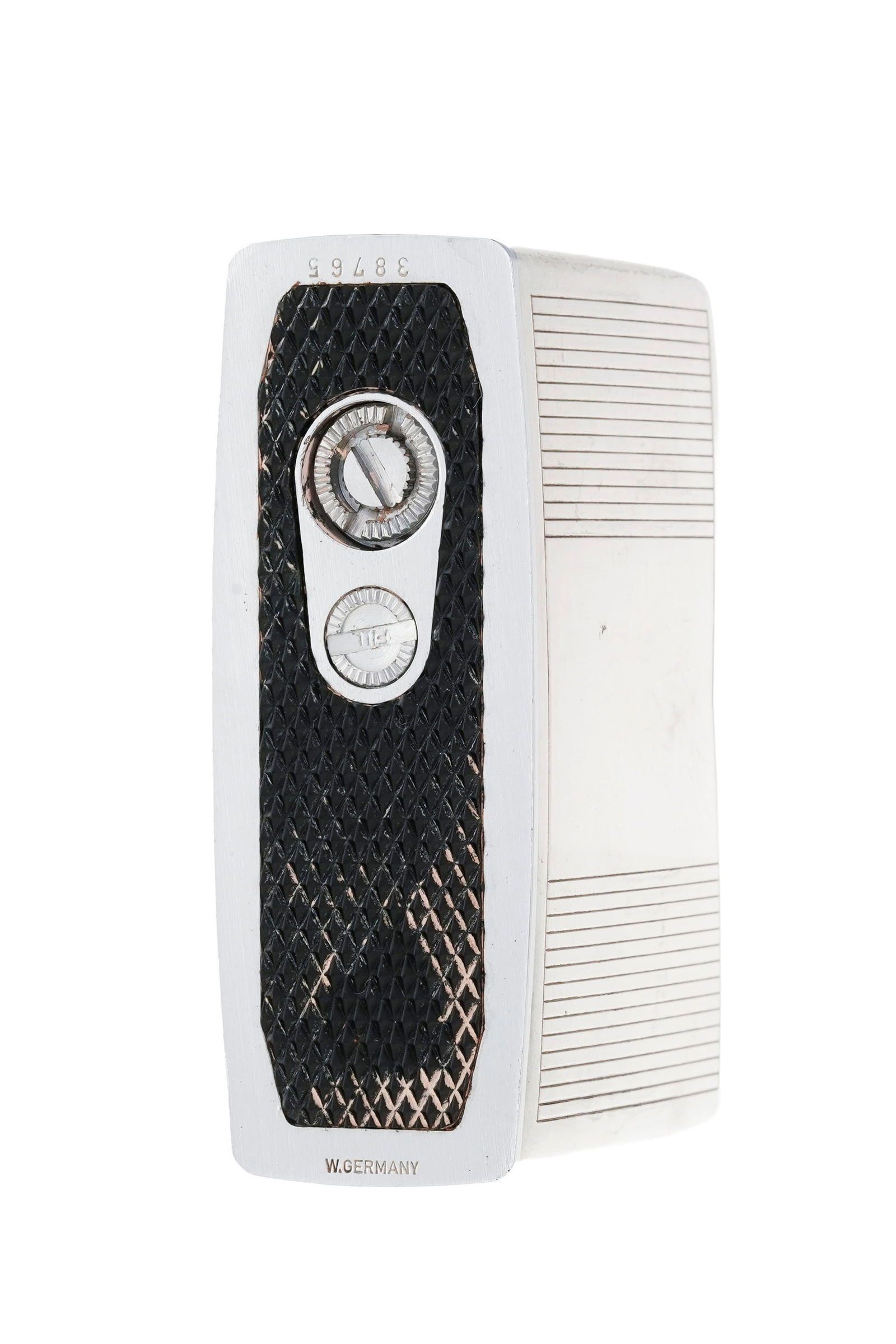 Briquet de table en métal et argent Sterling par Georg Jensen, à décor de filets, h.  - 3