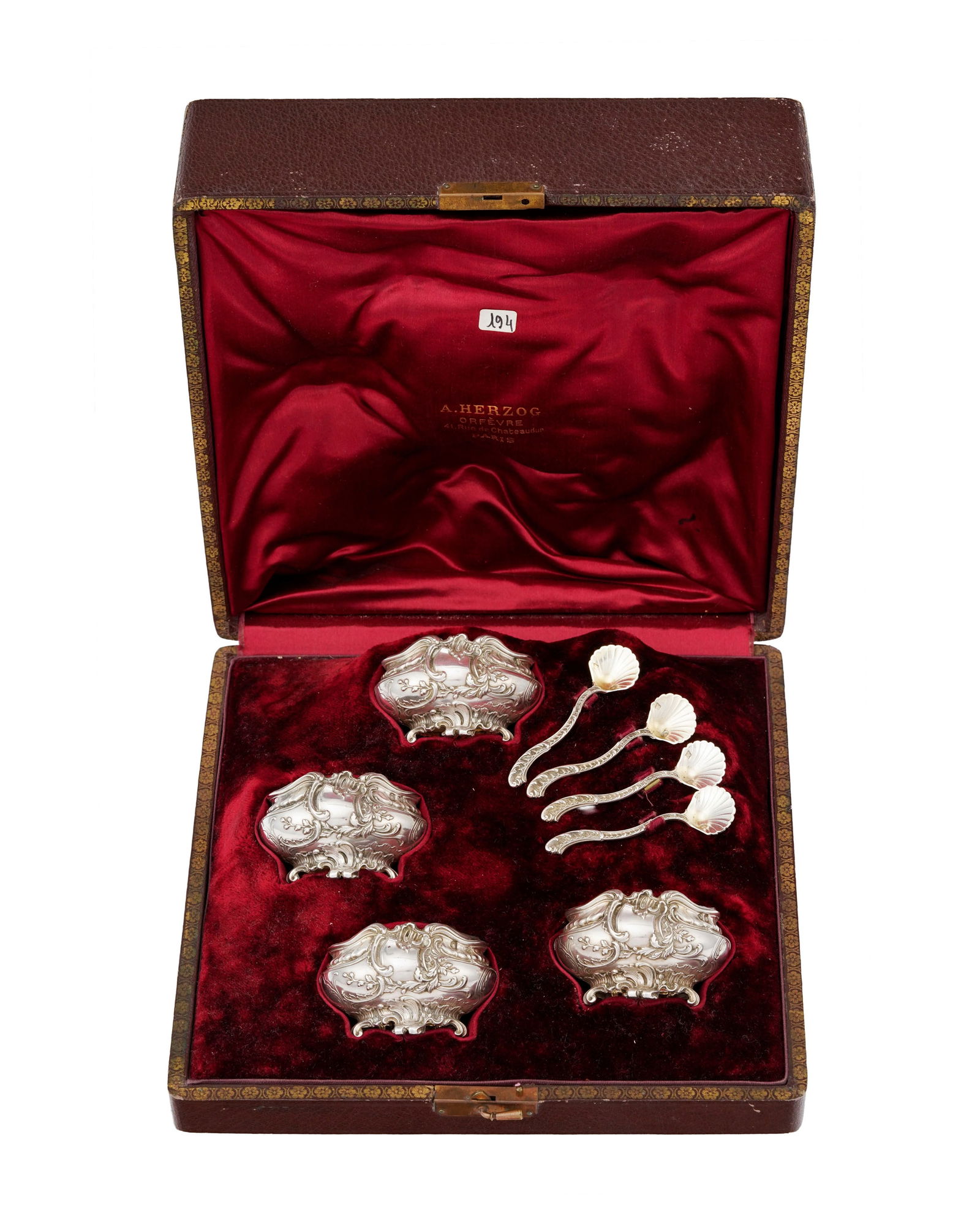 Ensemble de 4 salerons et cuillerons de style Rocaille en argent Minerve 1er titre et 1 bol et cuill - 4