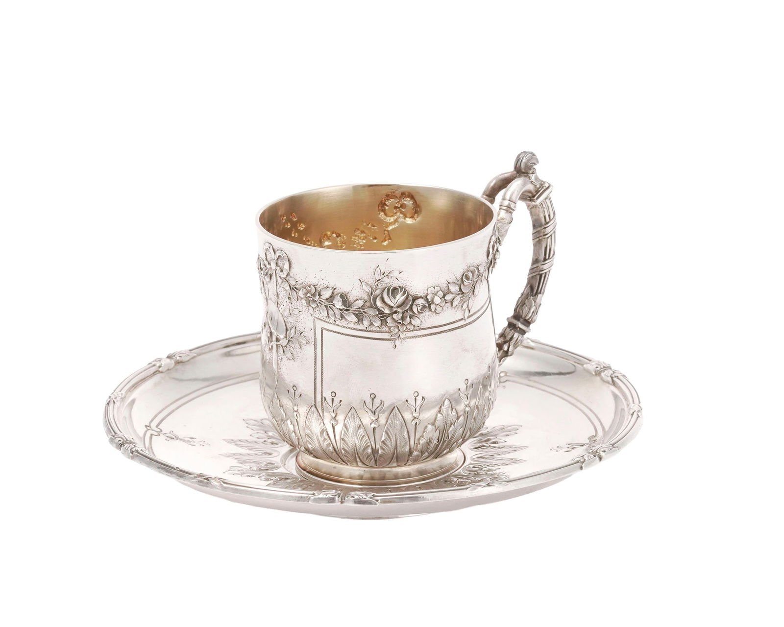 Suite de 8 tasses à café en argent et vermeil Minerve 1er titre, par Hénin & Cie, Par - 3