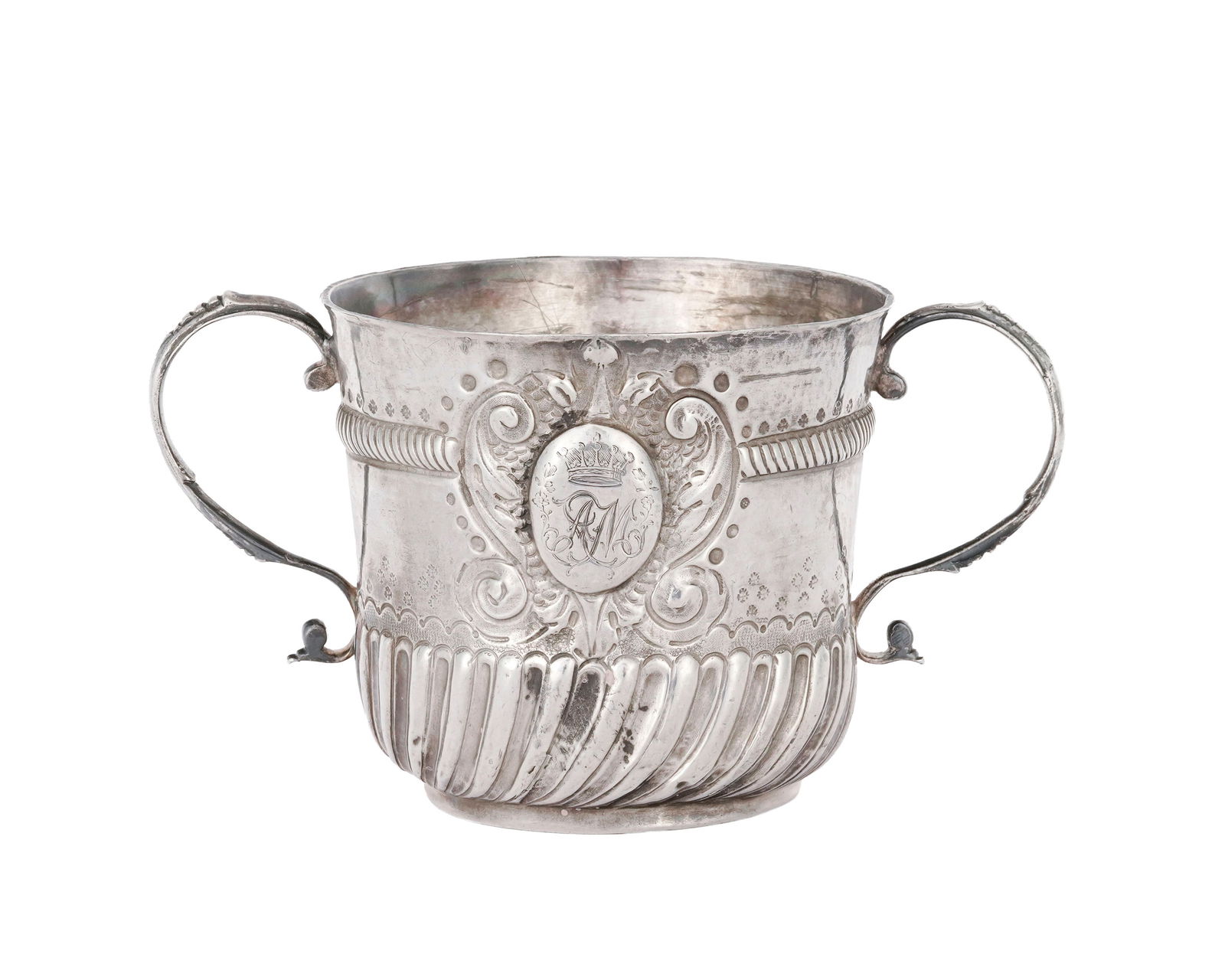 Caudle cup d'époque William III en argent anglais, Londres, 1700, à décor de godrons  (1 of 3)