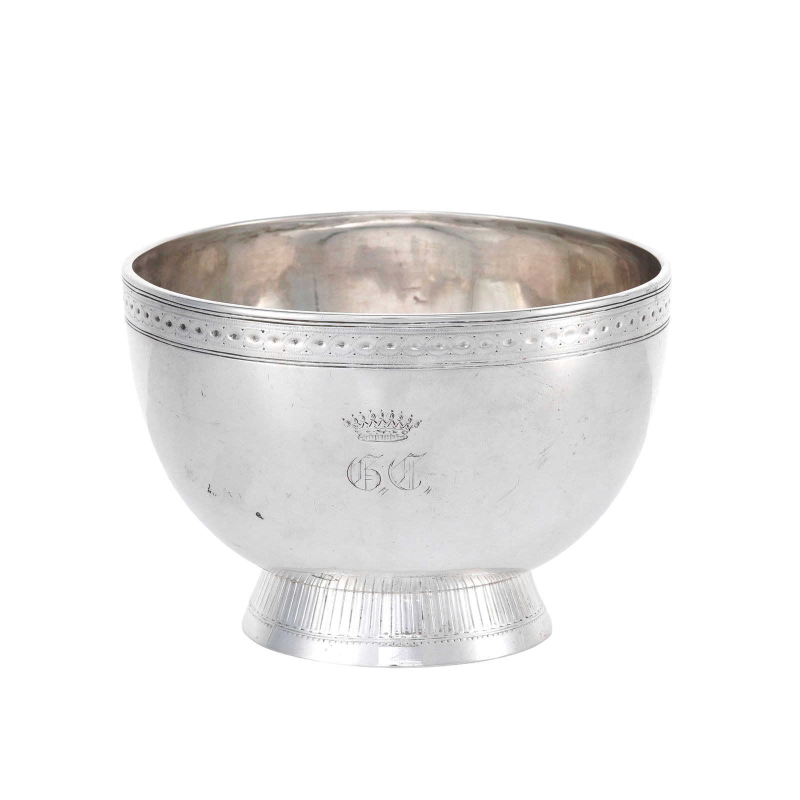 Bol sur talon en argent, par Papus & Dautun, Lausanne, XVIIIe s., gravé d'initiales couronn (1 of 3)