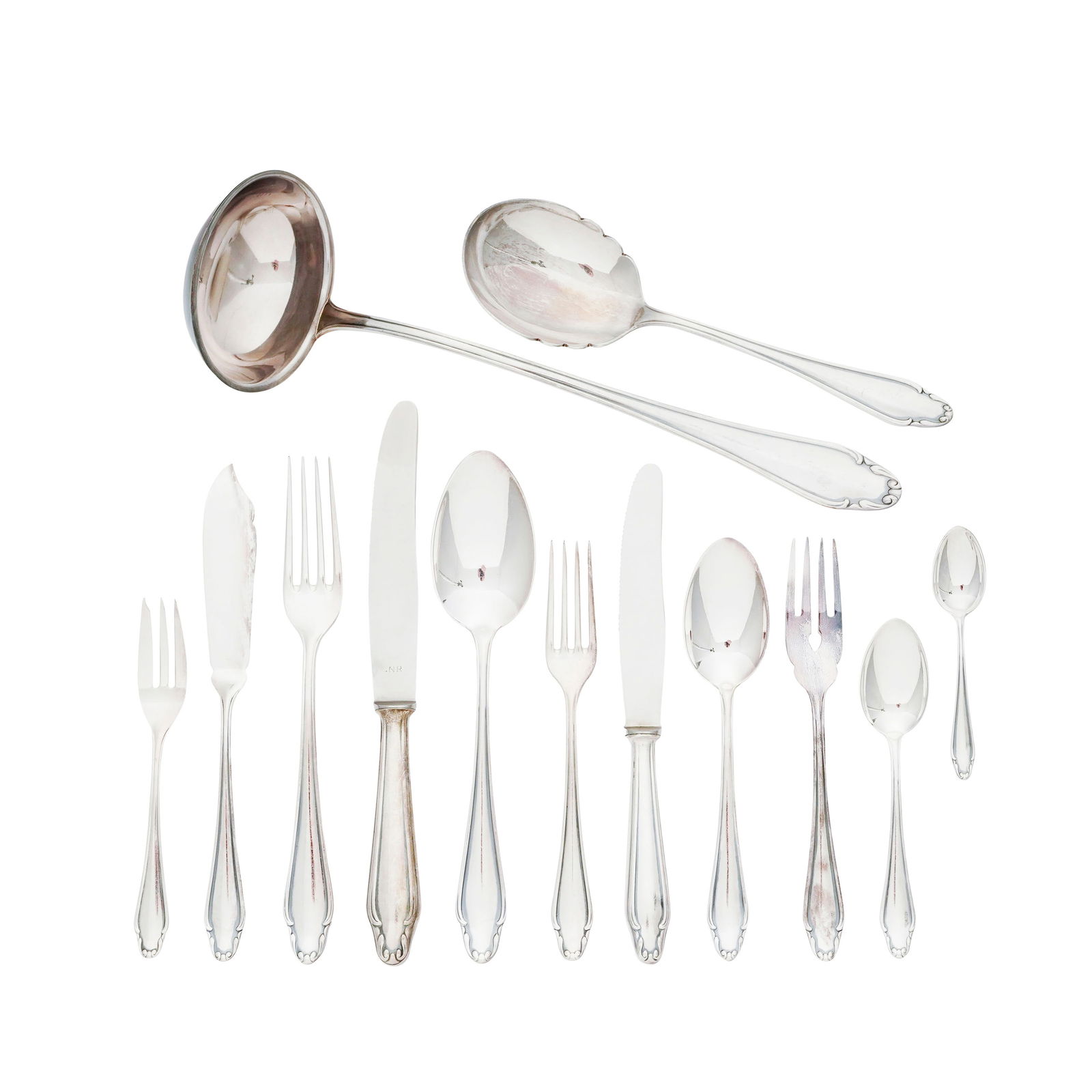 Partie de ménagère en métal argenté Martin, comprenant 152 pièces: 18 fourc (1 of 2)