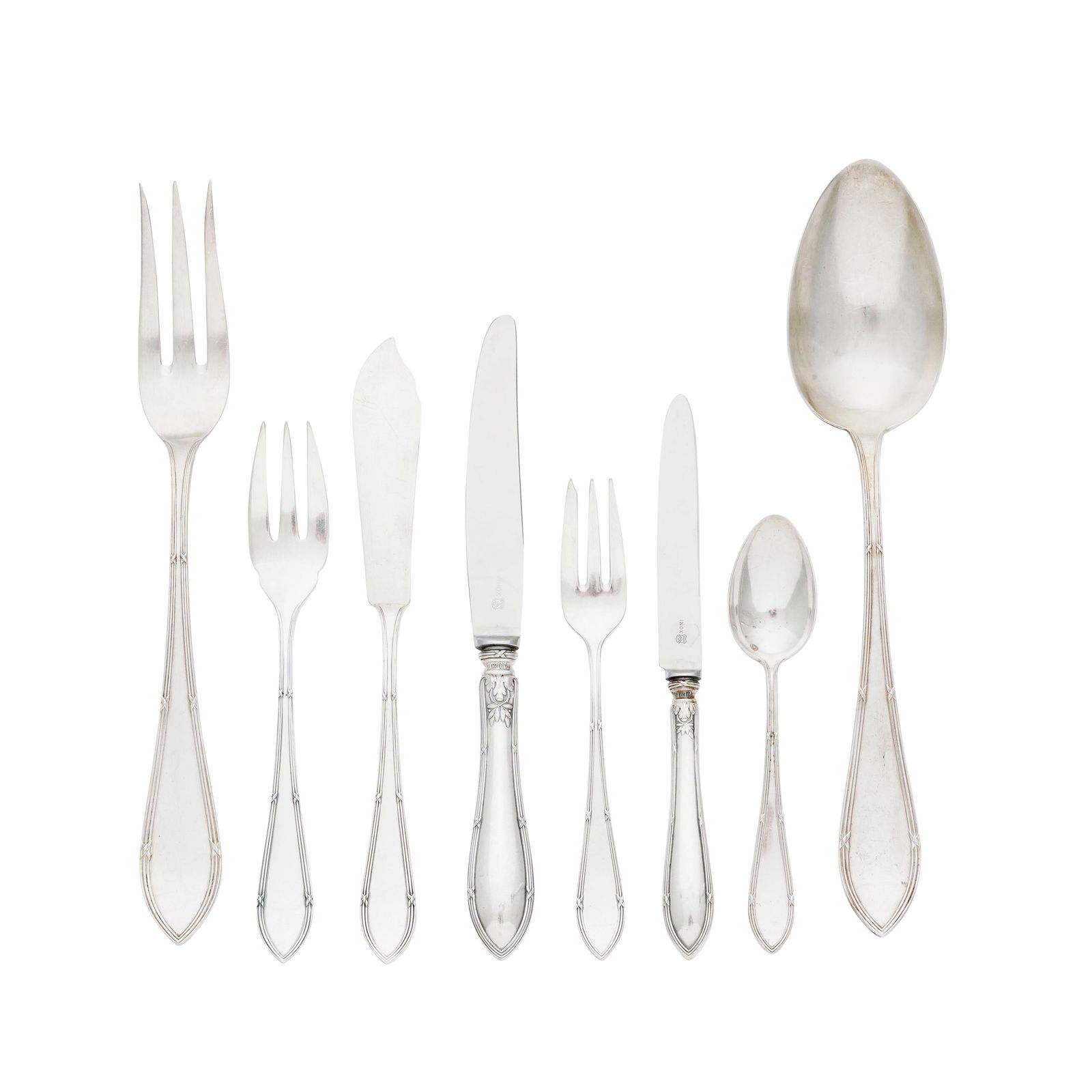 Partie de ménagère en argent 800 Jezler, modèle Rubans, comprenant 69 pièces: 12 (1 of 2)