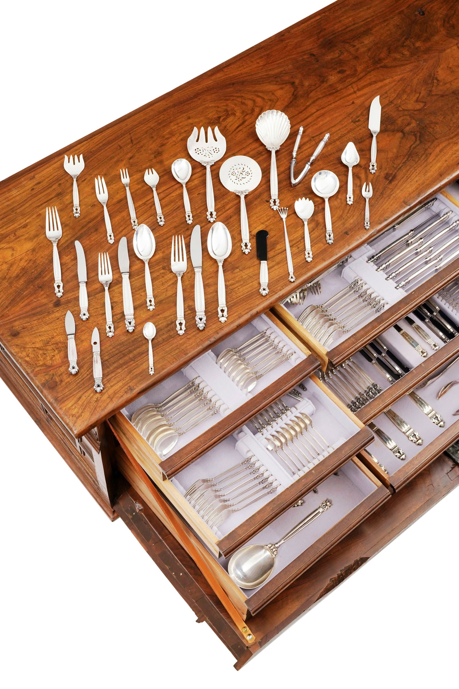 Spectaculaire ménagère en argent 925, par Georg Jensen, Copenhague, modèle Acorn, com - 3