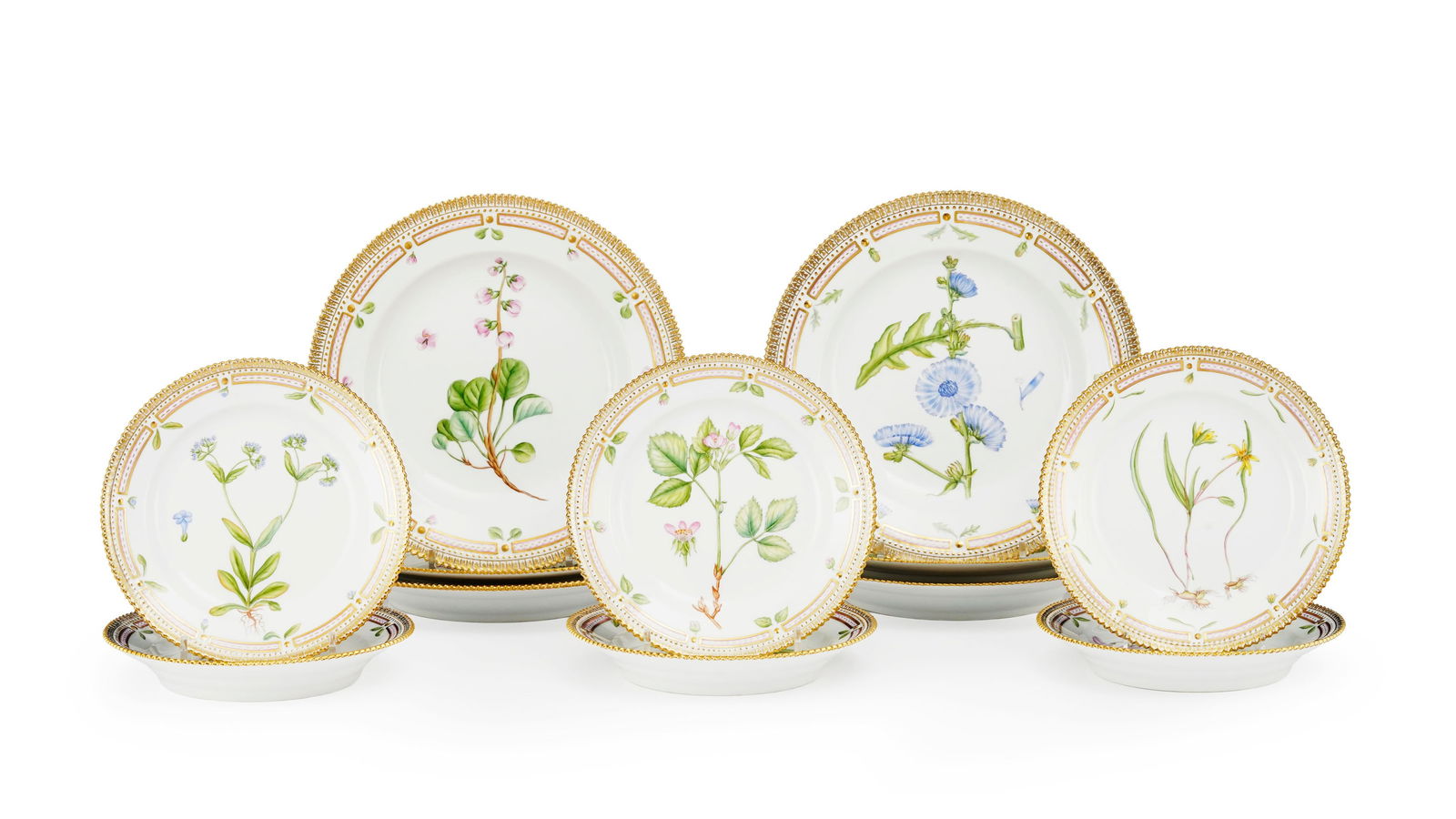 Ensemble de 6 assiettes à dessert et 6 assiettes à dîner Flora Danica en porcelaine R (1 of 13)