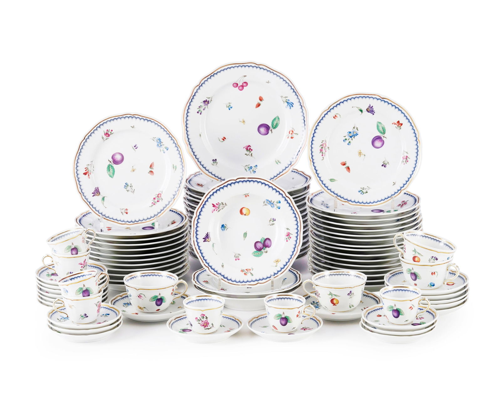 Partie de service à dîner en porcelaine, Doccia, Ginori, Italie, modèle à fruits (1 of 3)