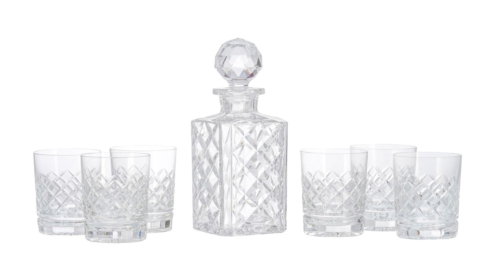 Ensemble d'1 carafe à whisky et 6 verres en cristal Val Saint-Lambert, la carafe signée,  (1 of 1)