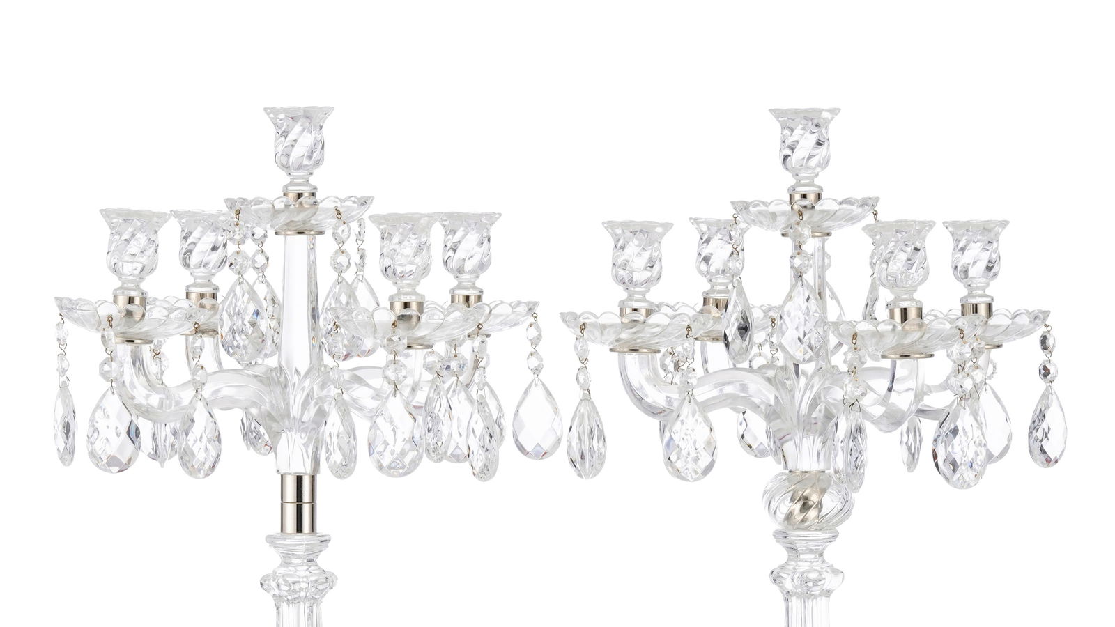 Paire de candélabres à 4 bras de lumière en verre moulé dans le goût de Bac - 2