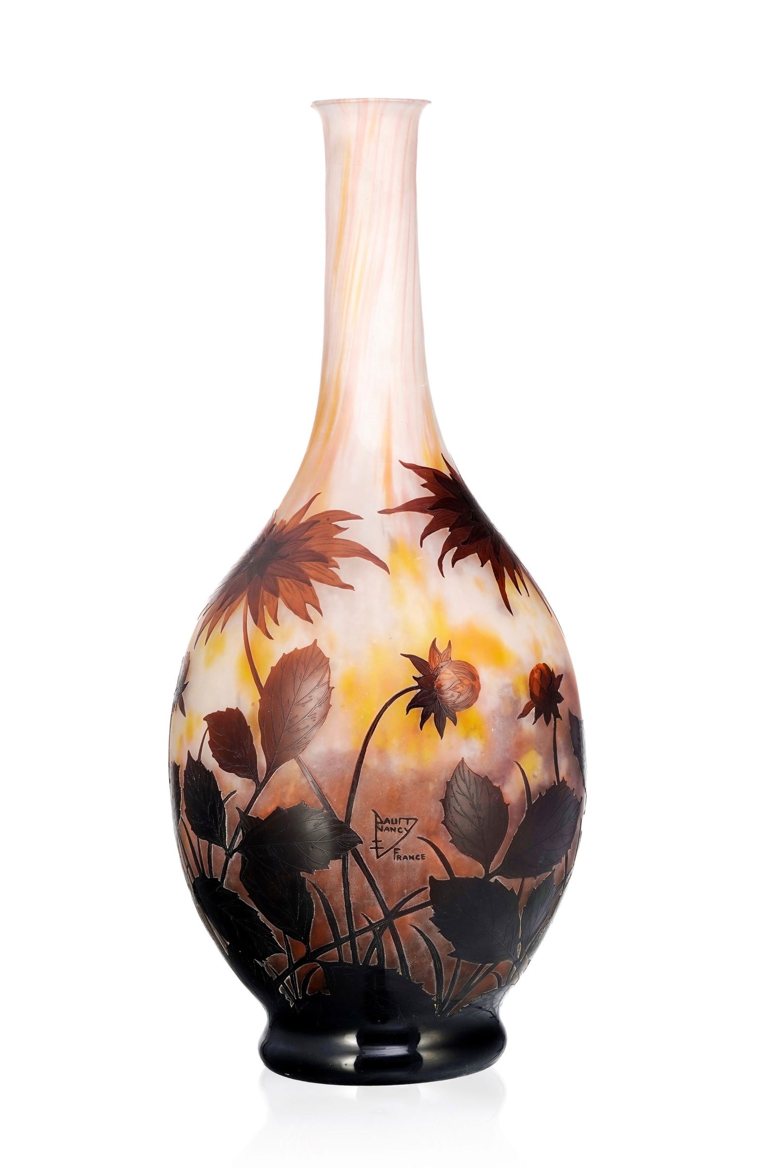 Grand Vase en verre multicouche signé Daum Nancy, à décor dégagé à l'a - 2