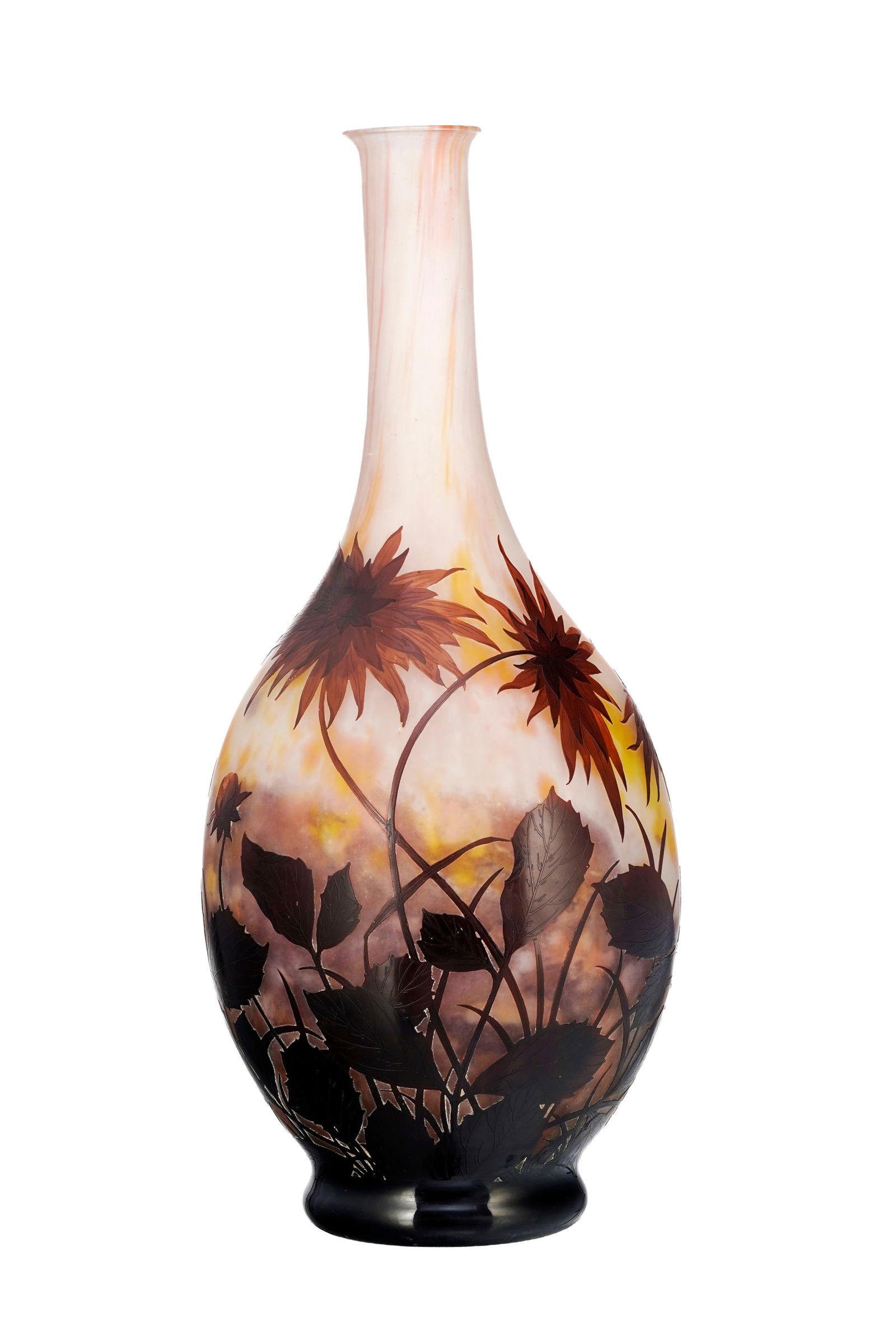 Grand Vase en verre multicouche signé Daum Nancy, à décor dégagé à l'a - 3