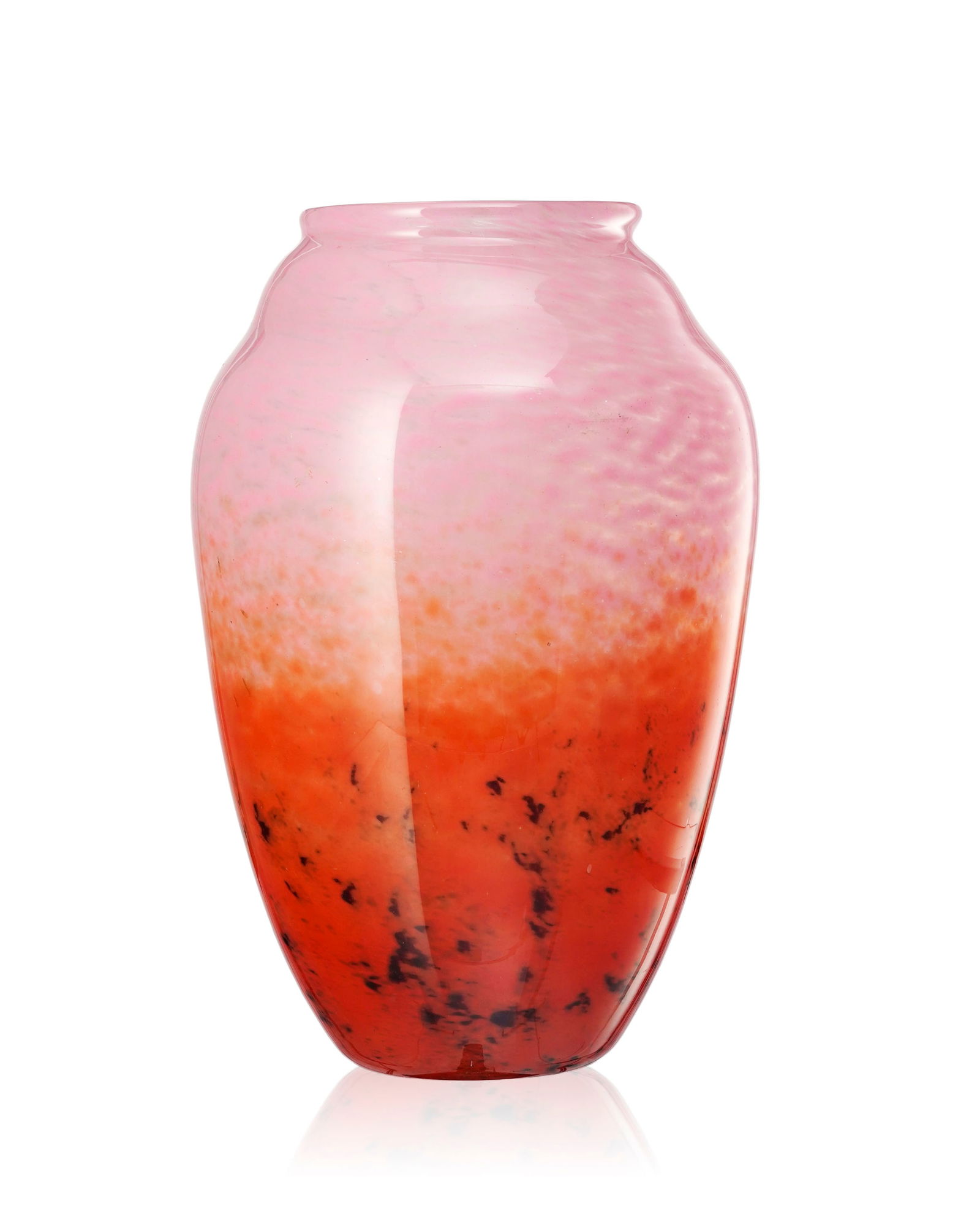 Vase en verre jaspé rouge rosé signé Schneider France, h. 47,5 cm: Vase en verre jaspé rouge rosé signé Schneider France, h. 47,5 cm 