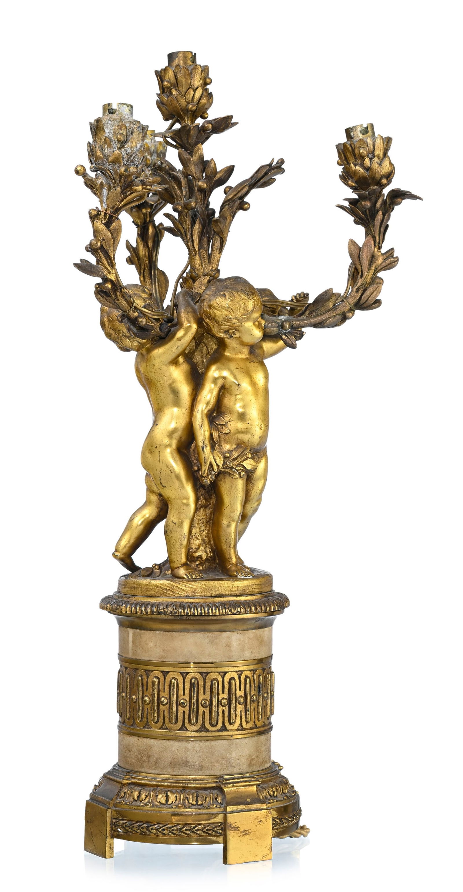 Paire de candélabres d'époque Napoléon III, en bronze ciselé et doré, à - 2