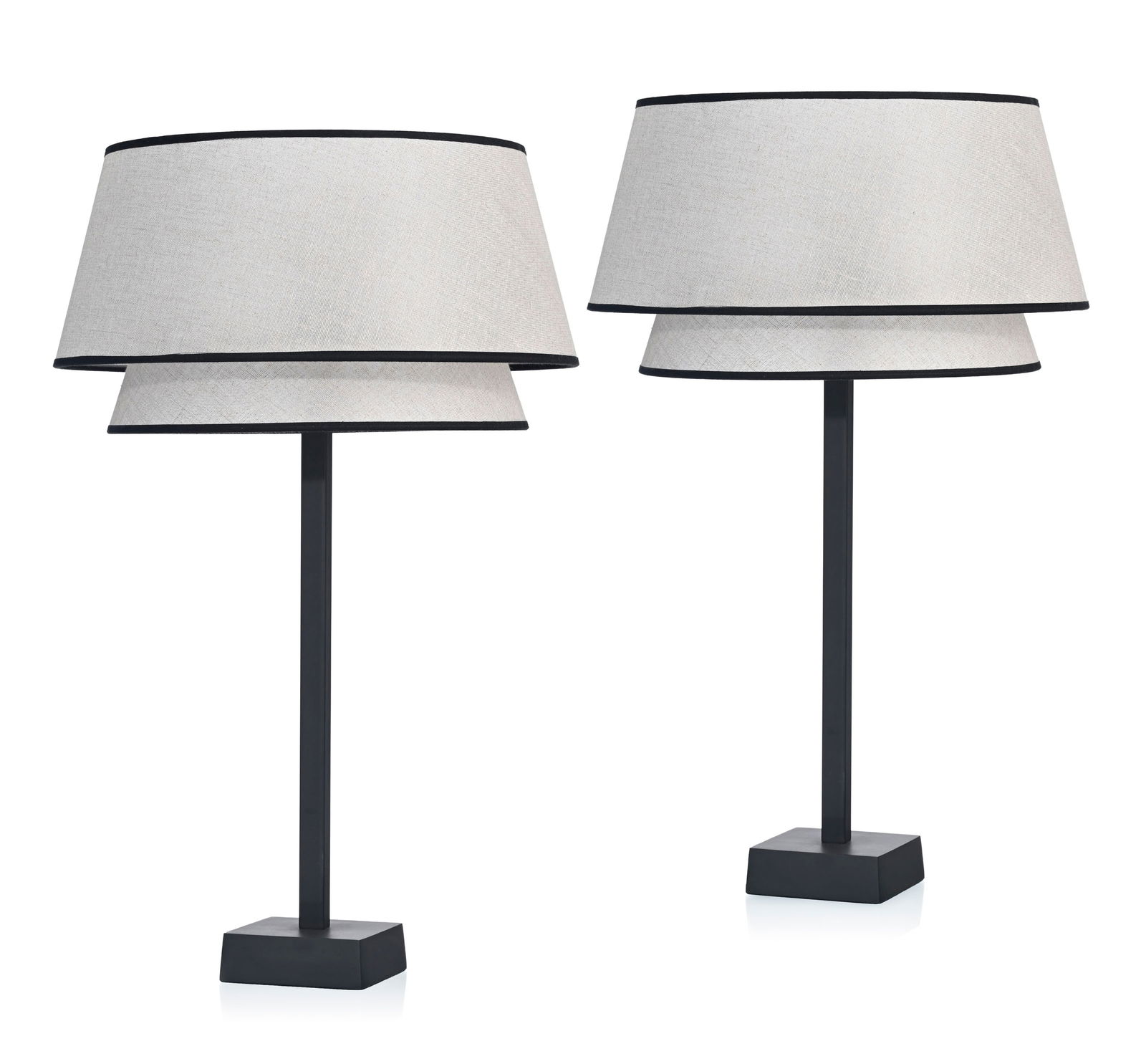 Paire de lampes Epilogon, édition AM.PM, pied en métal patiné, abat-jour double en to (1 of 3)