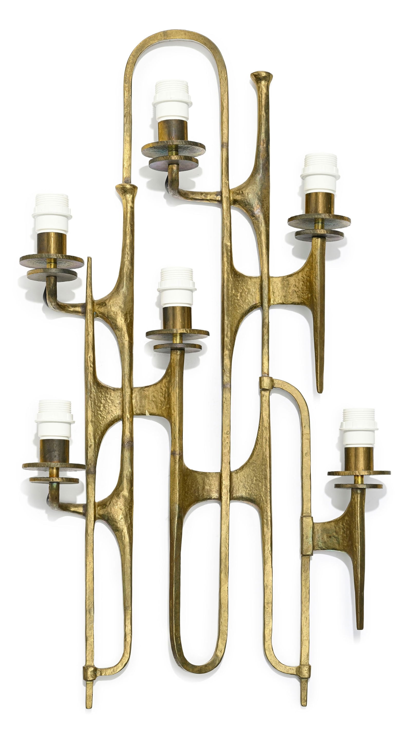 Paire d'appliques par Marcello Fantoni (1915-2011), circa 1960, en bronze doré, six feux, 89x44 - 2