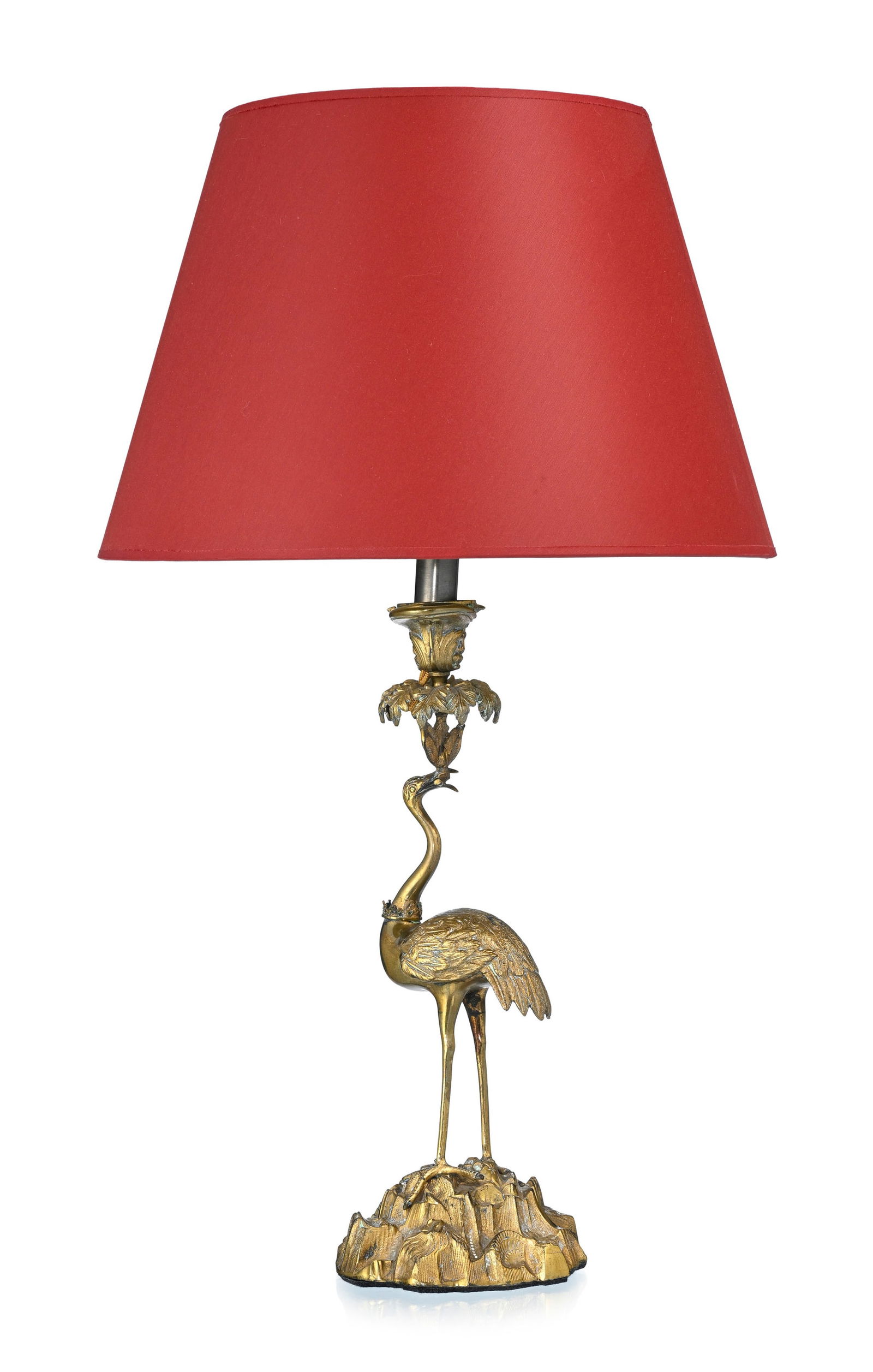 Paire de lampes de salon, XXe s., en laiton et métal doré, figurant un échassier tena - 2