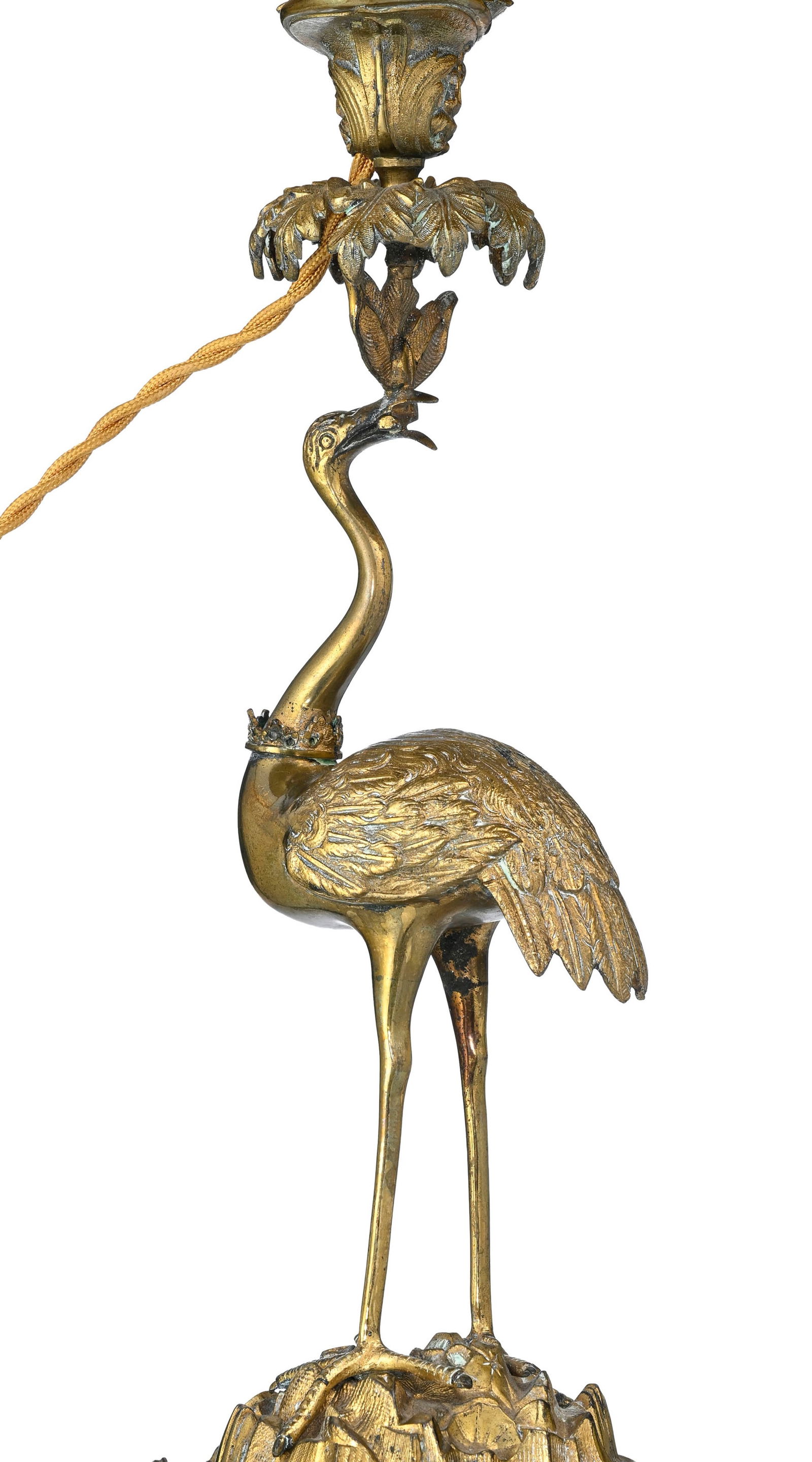 Paire de lampes de salon, XXe s., en laiton et métal doré, figurant un échassier tena - 3