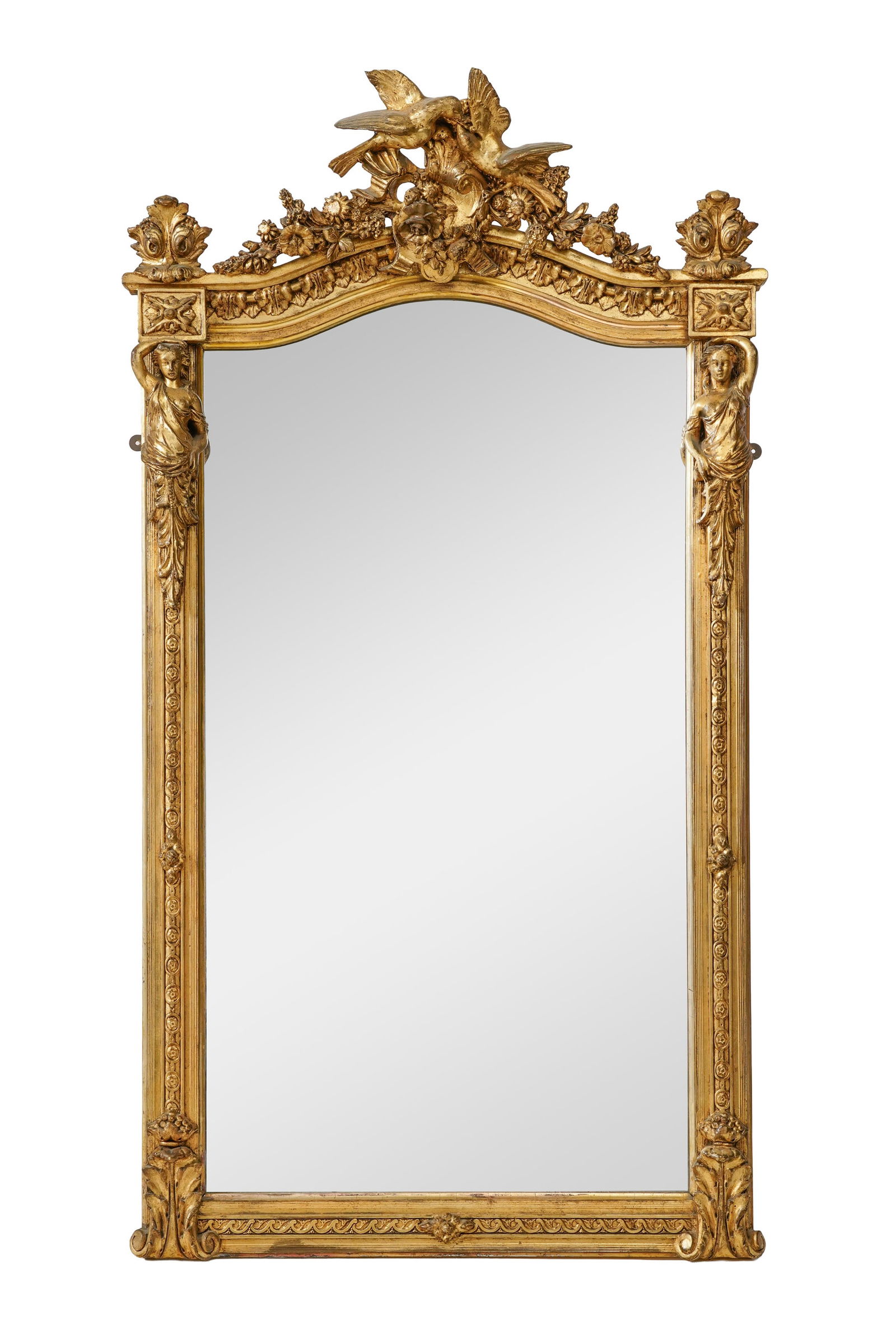 Miroir, début XXe s., en bois sculpté et stuc doré à décor de cariatides, f (1 of 2)