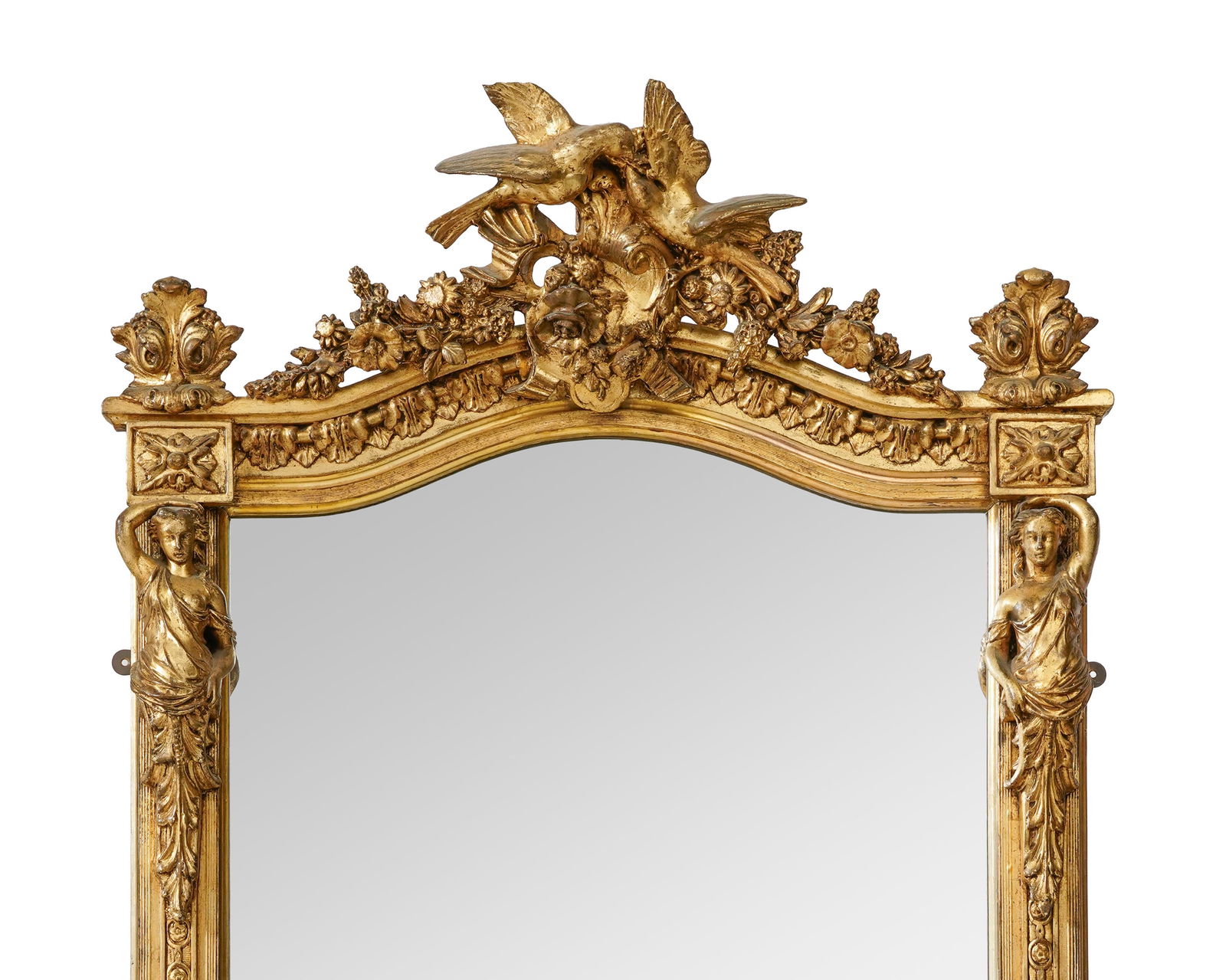 Miroir, début XXe s., en bois sculpté et stuc doré à décor de cariatides, f - 2