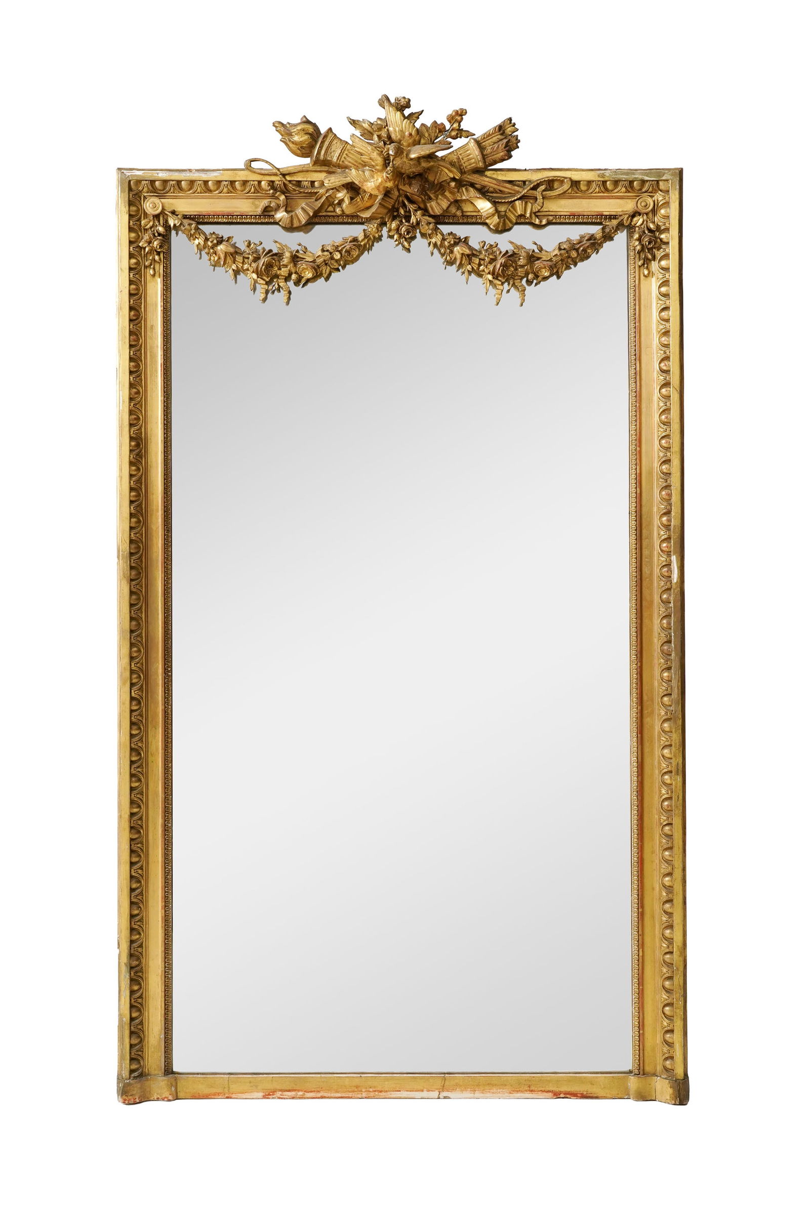 Miroir de style Louis XVI, fin du XIXe s., en bois et stuc doré à décor de guirlandes (1 of 2)