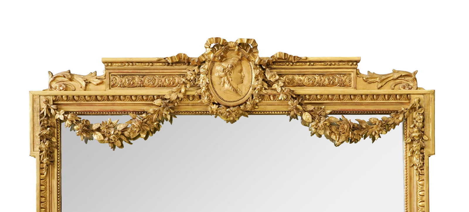 Miroir de style Louis XVI, fin du XIXe s., en bois et stuc doré à décor de godrons, g - 2