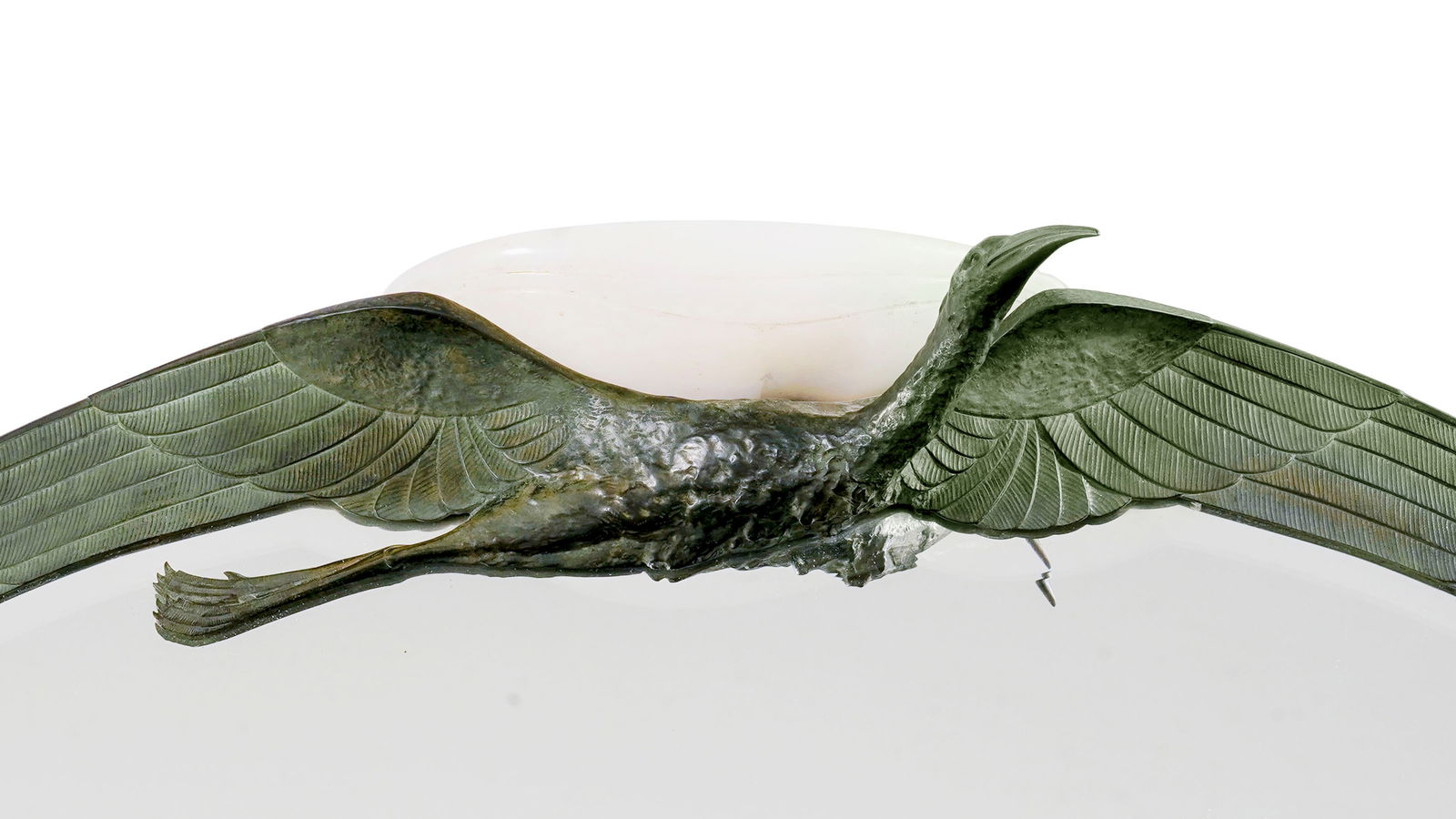 Miroir ovale "Cigogne" d'époque Art Déco par Albert Cheuret (1884-1966), en bronze patin&# - 2