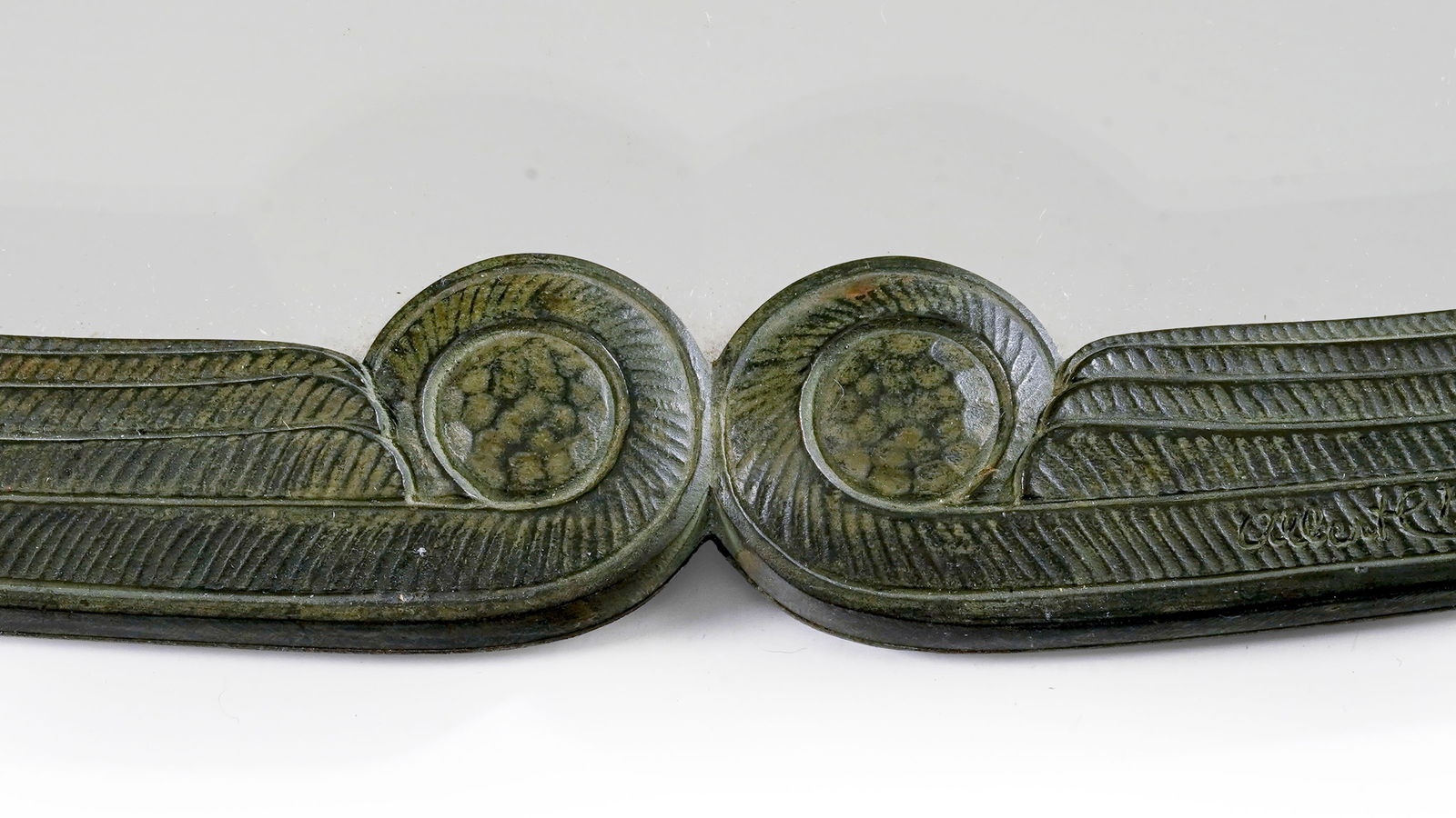 Miroir ovale "Cigogne" d'époque Art Déco par Albert Cheuret (1884-1966), en bronze patin&# - 3