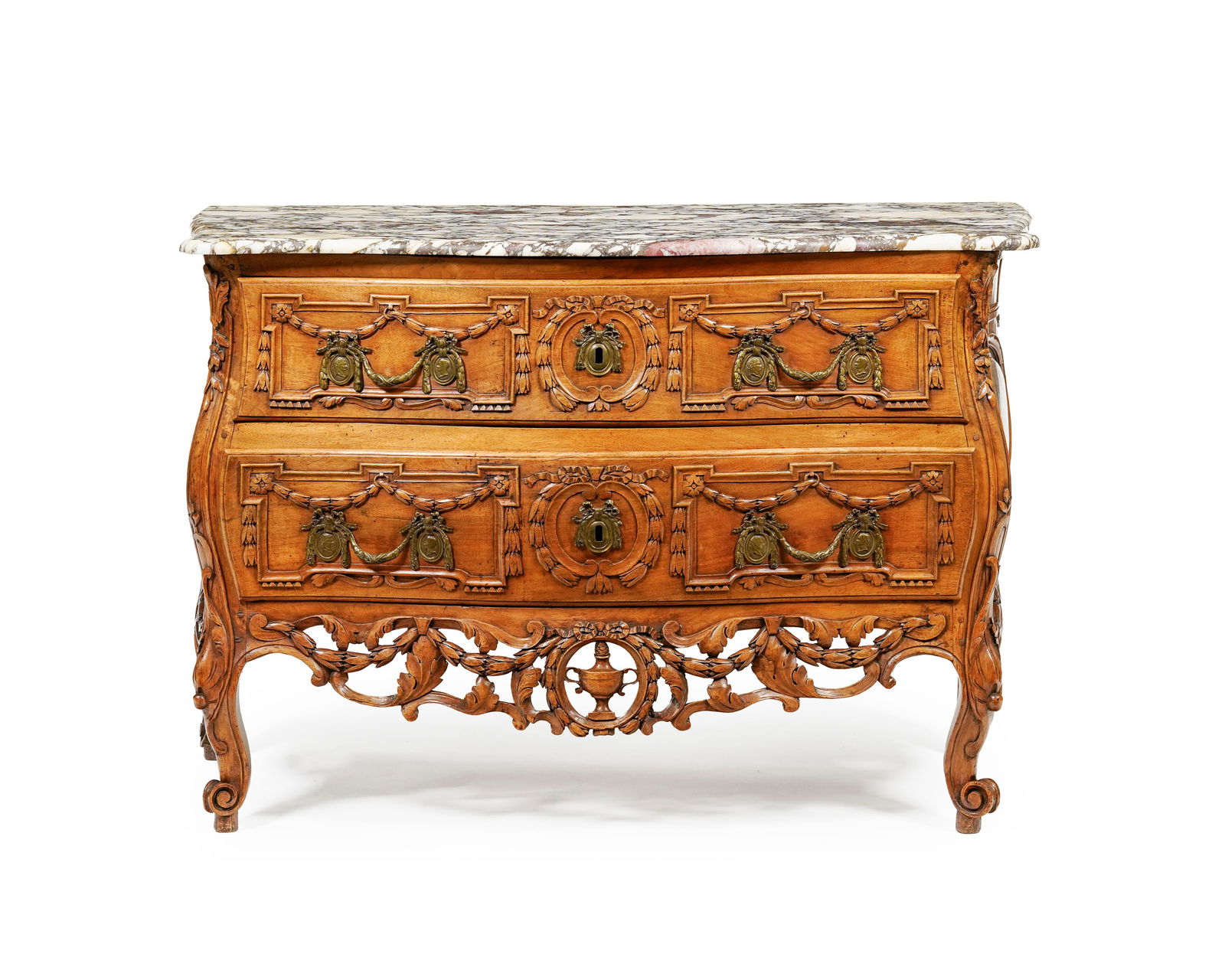 Commode, Provence, XVIIIe s., en noyer mouluré et sculpté à décor de rubans, gui (1 of 6)