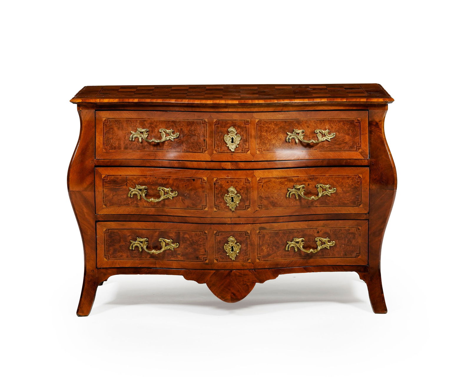 Commode, Suisse, XVIIIe s., en placage de loupe de noyer et filets de marqueterie, plateau à d& (1 of 3)