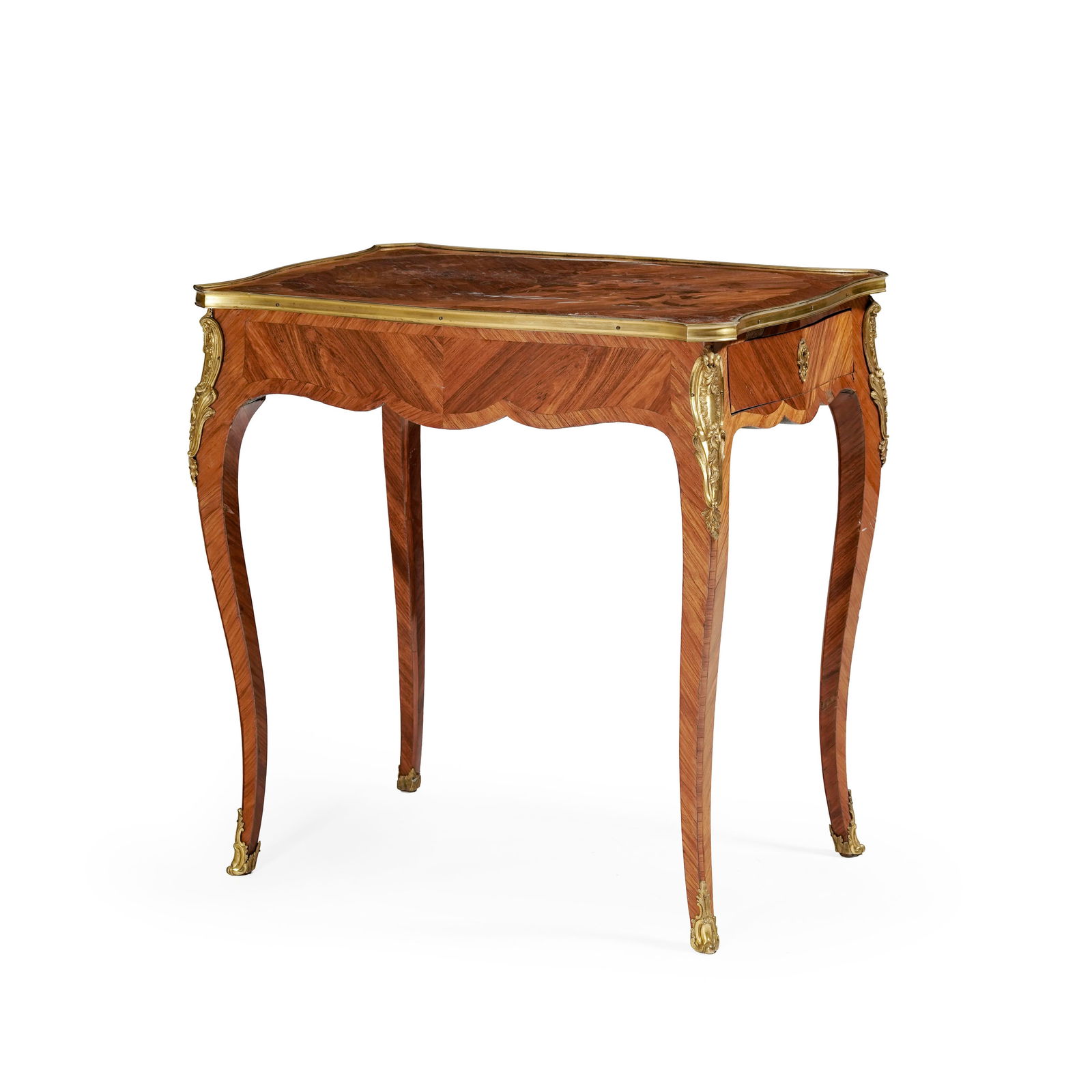 Table de salon en partie d'époque Louis XV, en placage de bois de rose et marqueterie de fleurs (1 of 3)