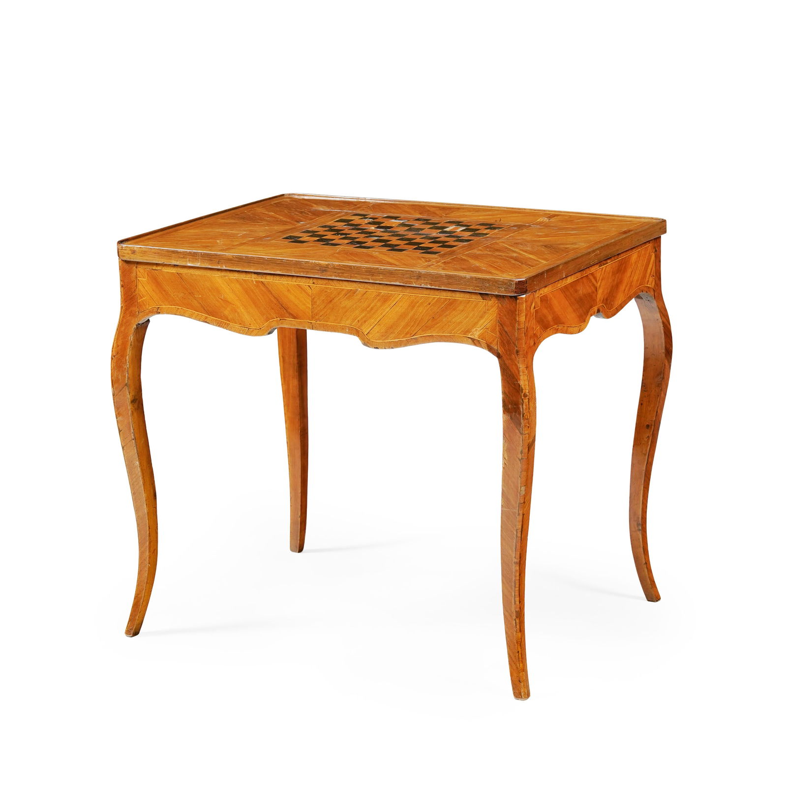 Table à jeu d'époque Louis XV, en placage de bois de rose, filets et damier en marqueterie (1 of 3)