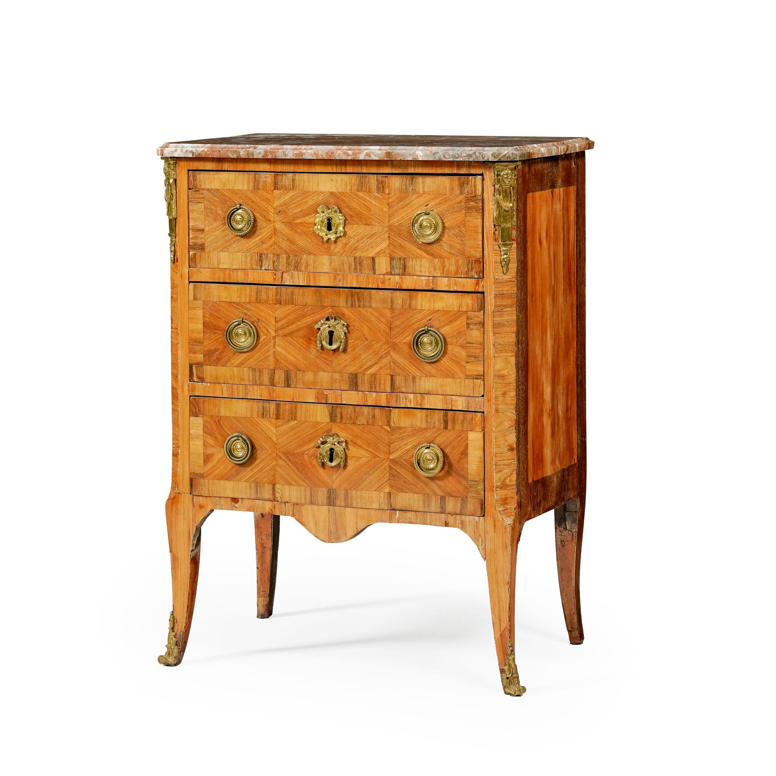 Petite commode d'époque Transition en placage de bois de rose, façade à ressaut ouvra (1 of 3)