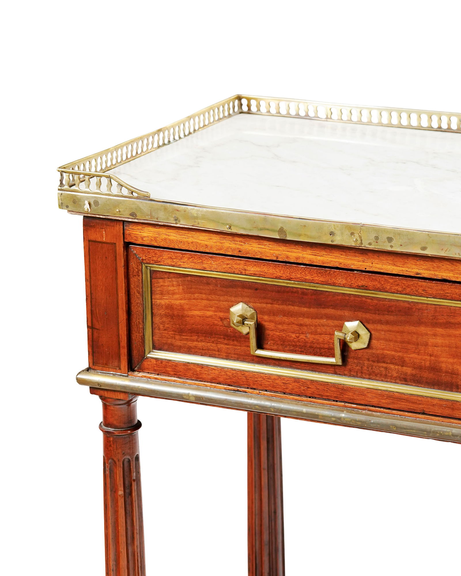 Desserte d'époque Louis XVI, en acajou, placage d'acajou et filets de marqueterie, ouvrant par  - 2