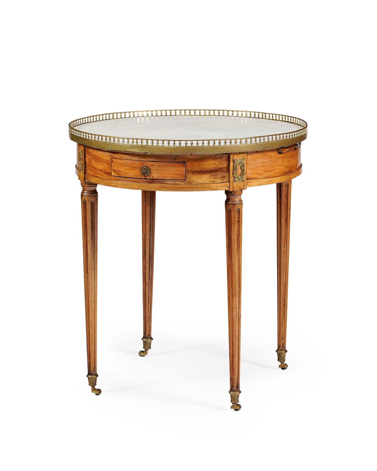 Table bouillotte de style Louis XVI, début du XIXe s., en noyer, pieds cannelés, plateau e (1 of 4)