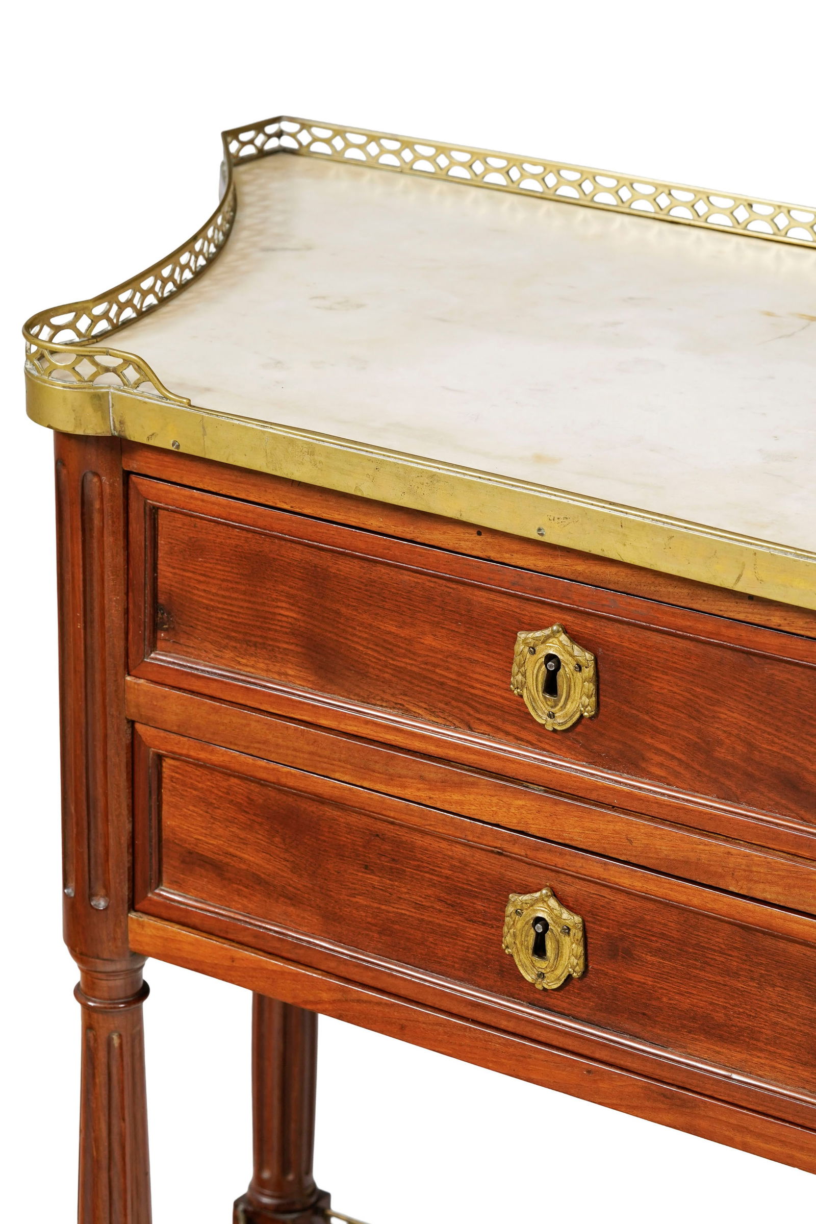 Petite desserte d'époque Louis XVI, en acajou et placage d'acajou, ouvrant par deux tiroirs en  - 2