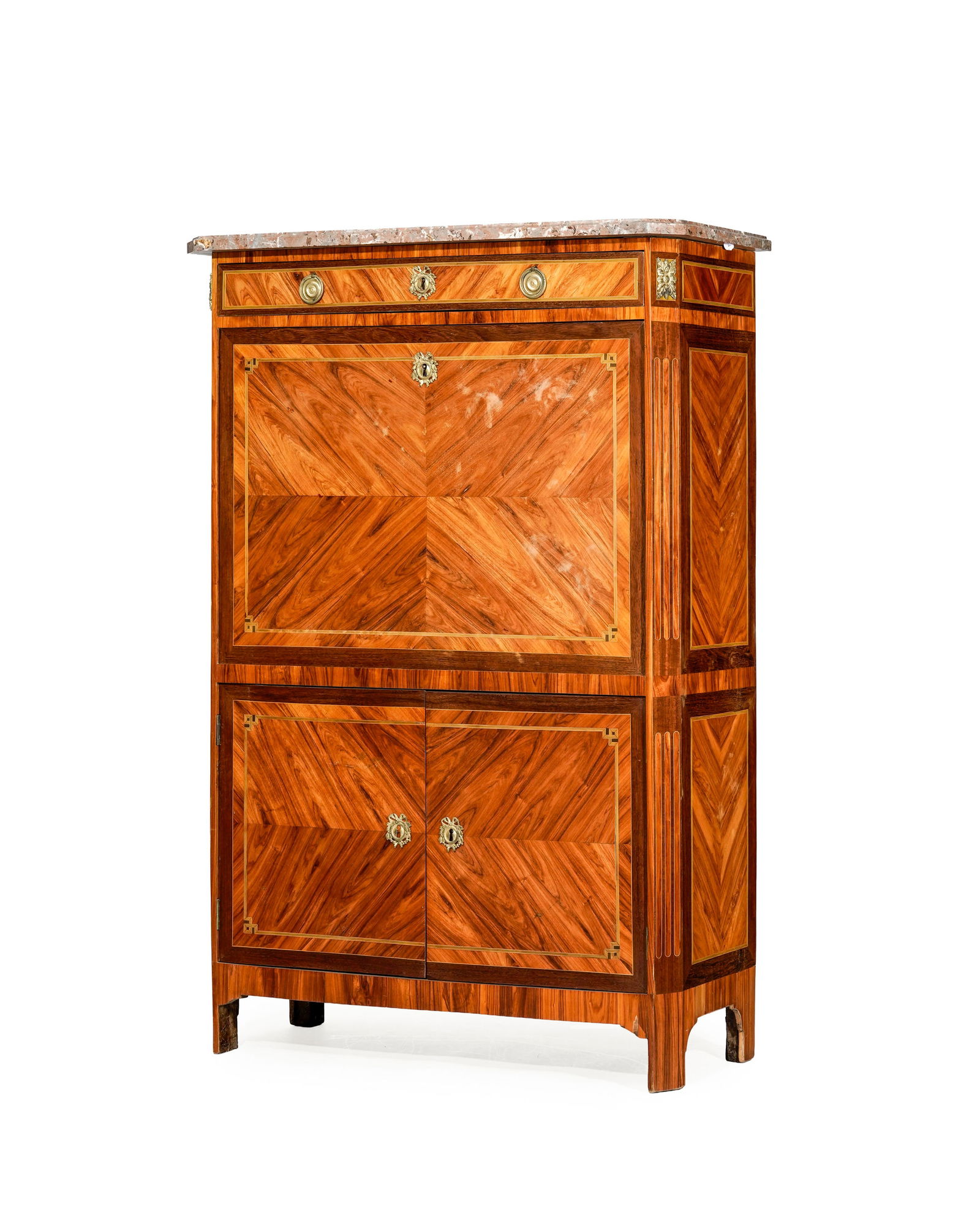 Secrétaire à abattant d'époque Louis XVI, en placage de bois de rose à placage e: Secrétaire à abattant d'époque Louis XVI, en placage de bois de rose à placage en frisage en ailes de papillons, ouvrant un tiroir, deux vantaux et un abattant démasquant nich