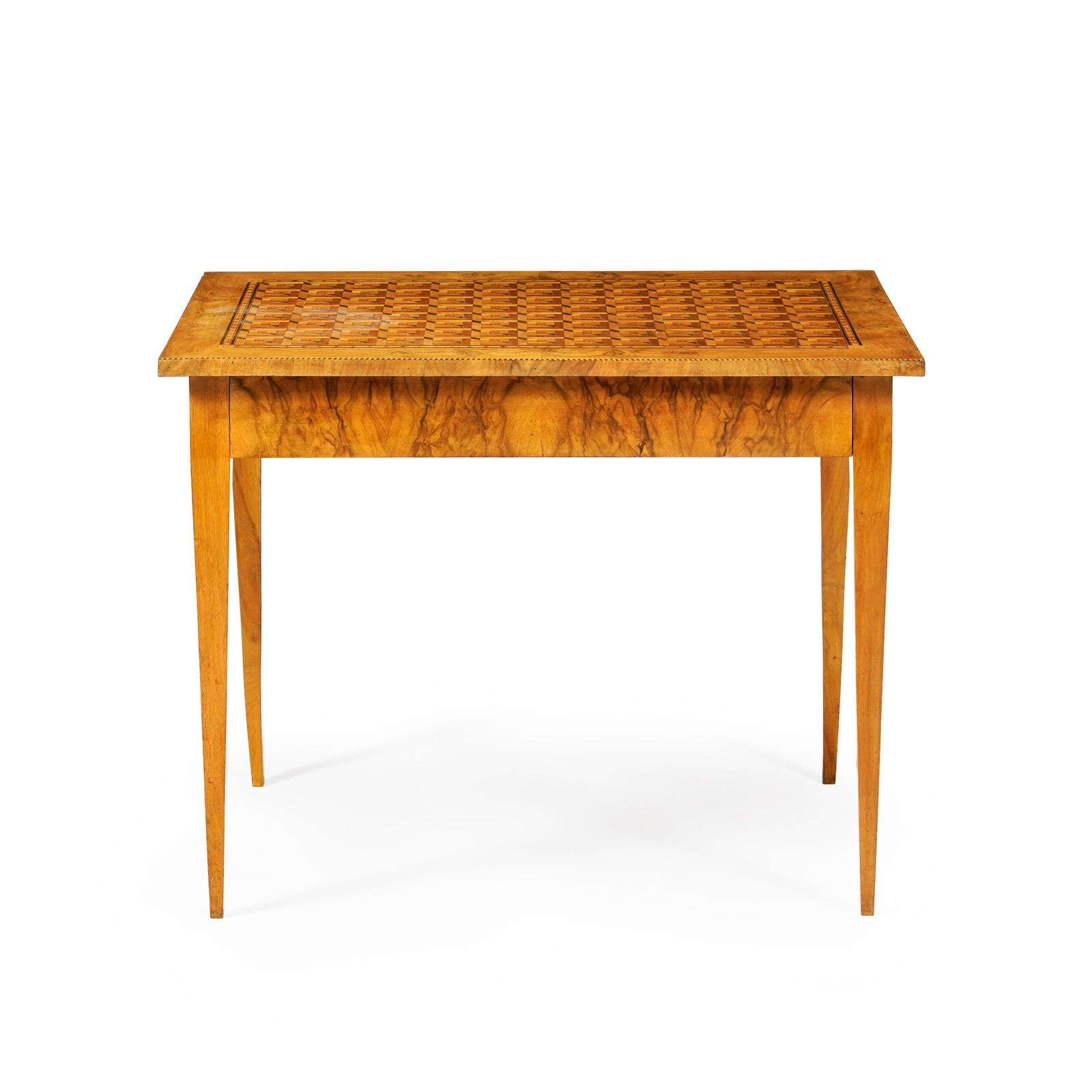 Table de salon néoclassique, Suisse, début XIXe s., en noyer et à décor de motif (1 of 2)