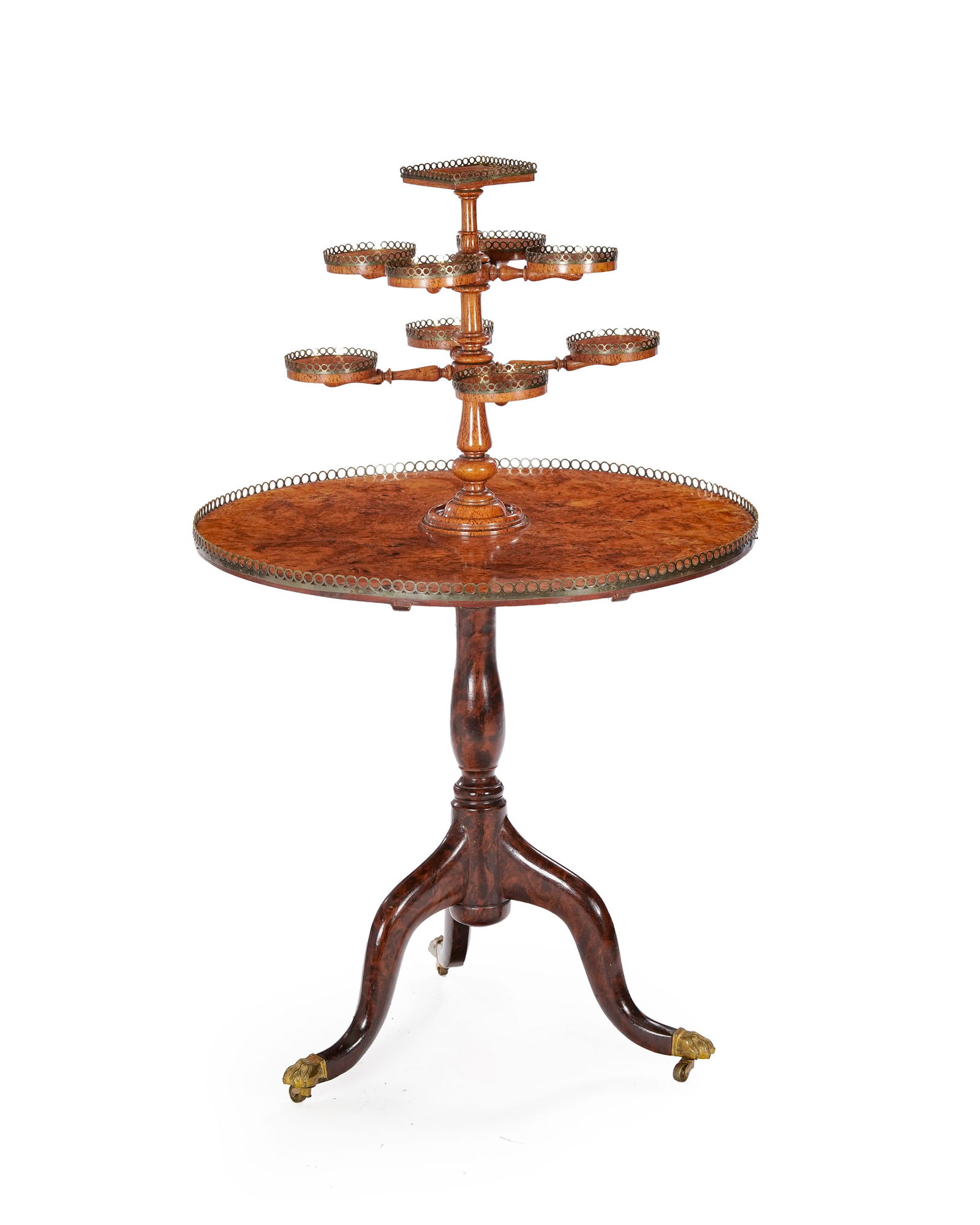 Serviteur muet, Angleterre, XIXe s., en placage de loupe de bouleau de Carélie, plateau ceint d (1 of 2)