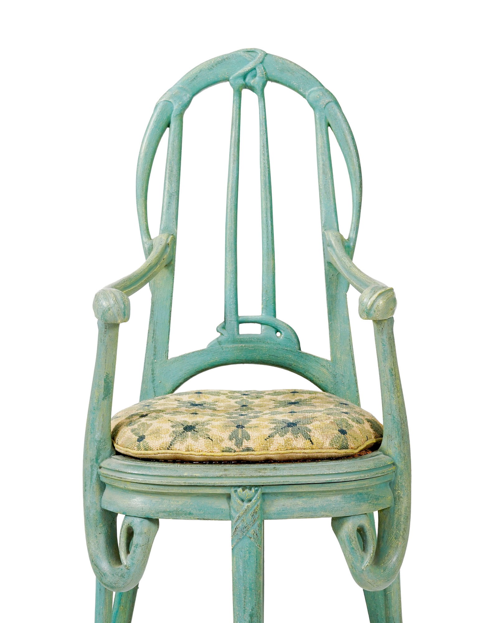 Chaise haute pour enfant d'époque Art Nouveau, en bois thermo cintré teinté vert, ass - 2